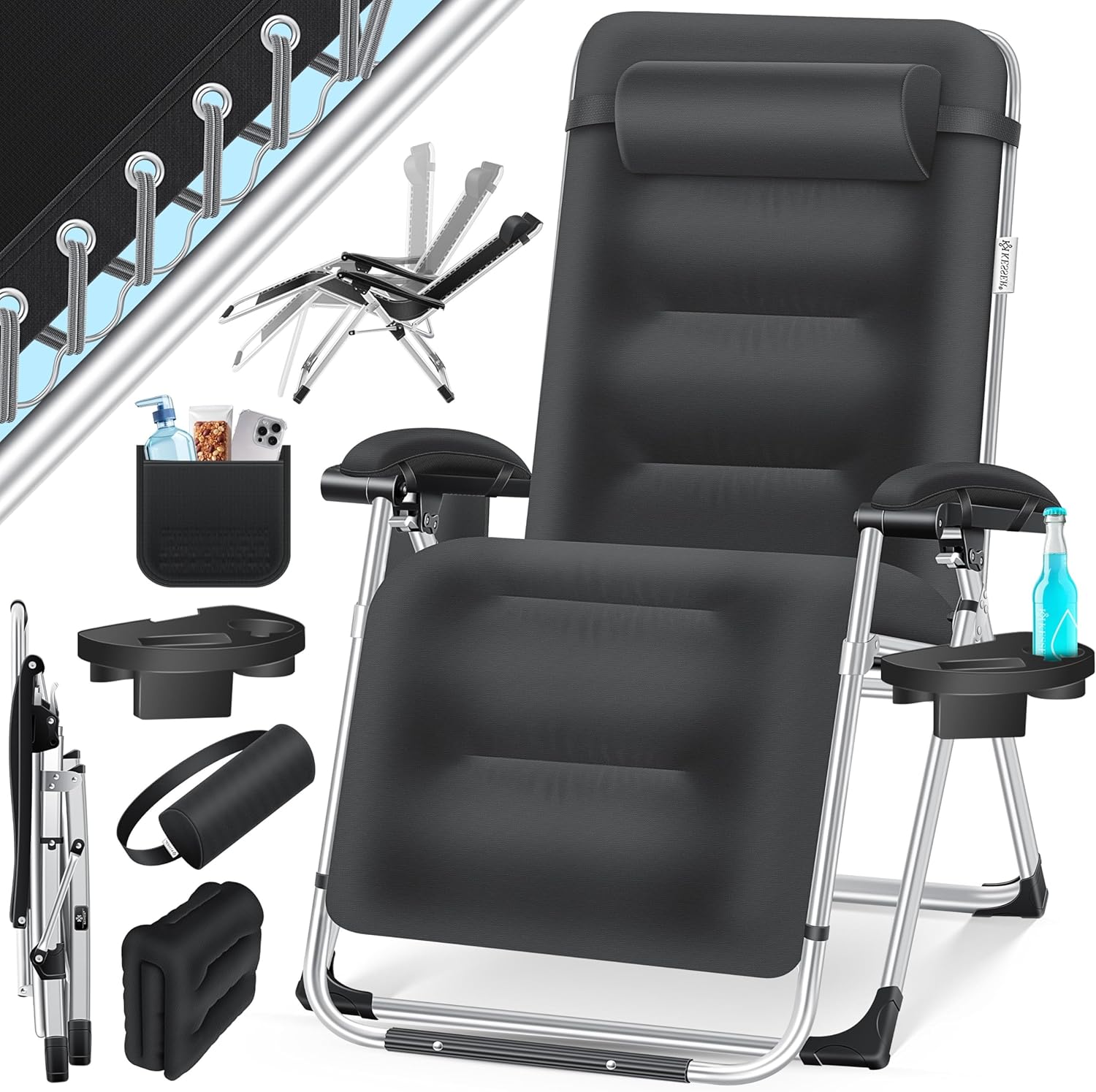 WoRaum Klappliege Mit Sonnendach - Verstellbarer Gartenliegestuhl Mit Getränkehalter