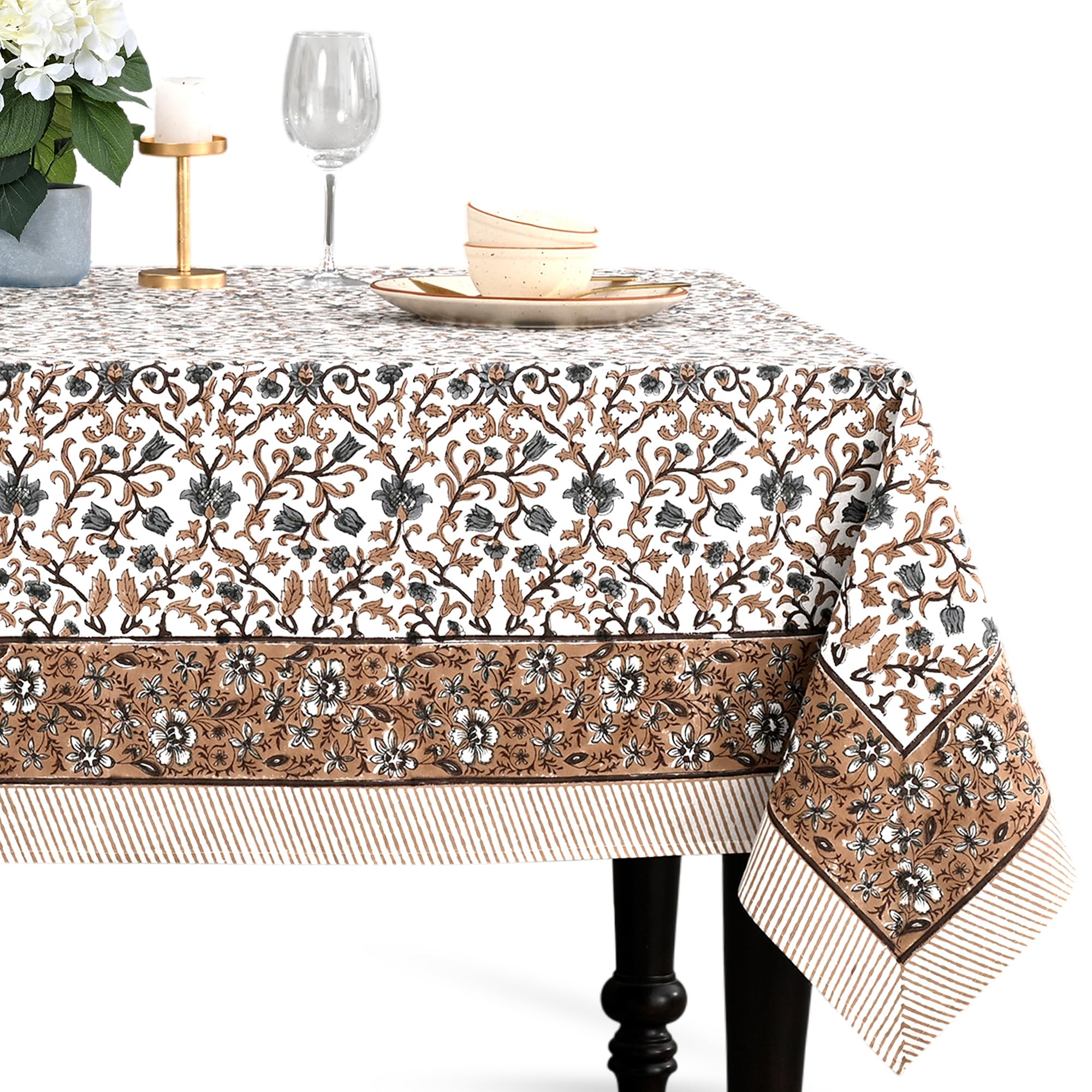 CPC Autumn Vine Block Print 100% Cotton Rectangle Tablecloth 60x90 Inch