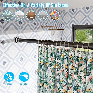DYHOME Shower Curtain Rod, 1 Dia Heavy Duty Tension Shower Rod, 32-75 inch Adjustable Spring Tension Shower Curtain Rods for Bathroom, Shower Stall, Non Slip, No Rust, No Drill, Black