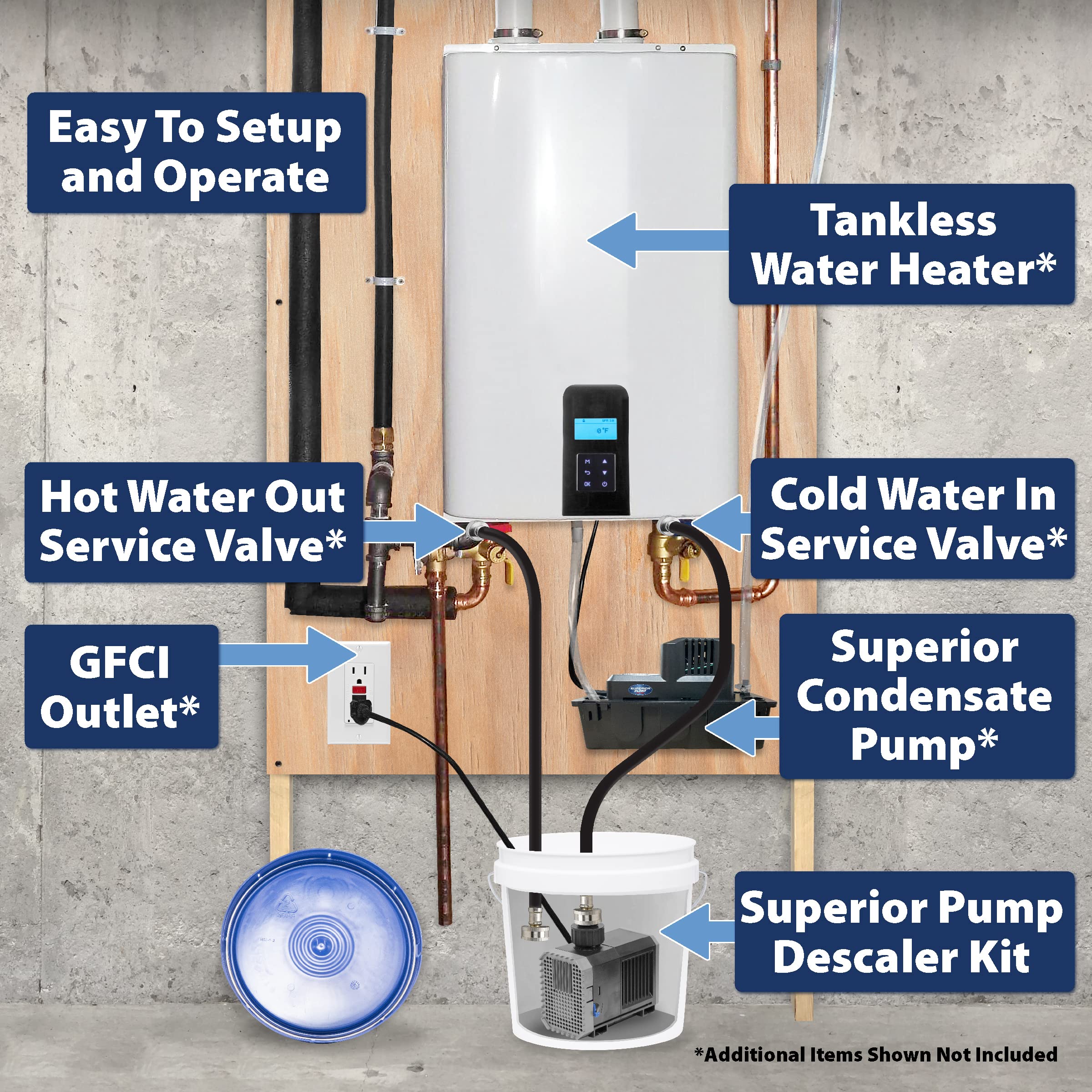 Amazon.com: Superior Pump 91658 Tankless Water Heater Pump Kit, Select,  White with Non-Toxic Descaler Solution, 2 Gallon, Deluxe : Everything Else