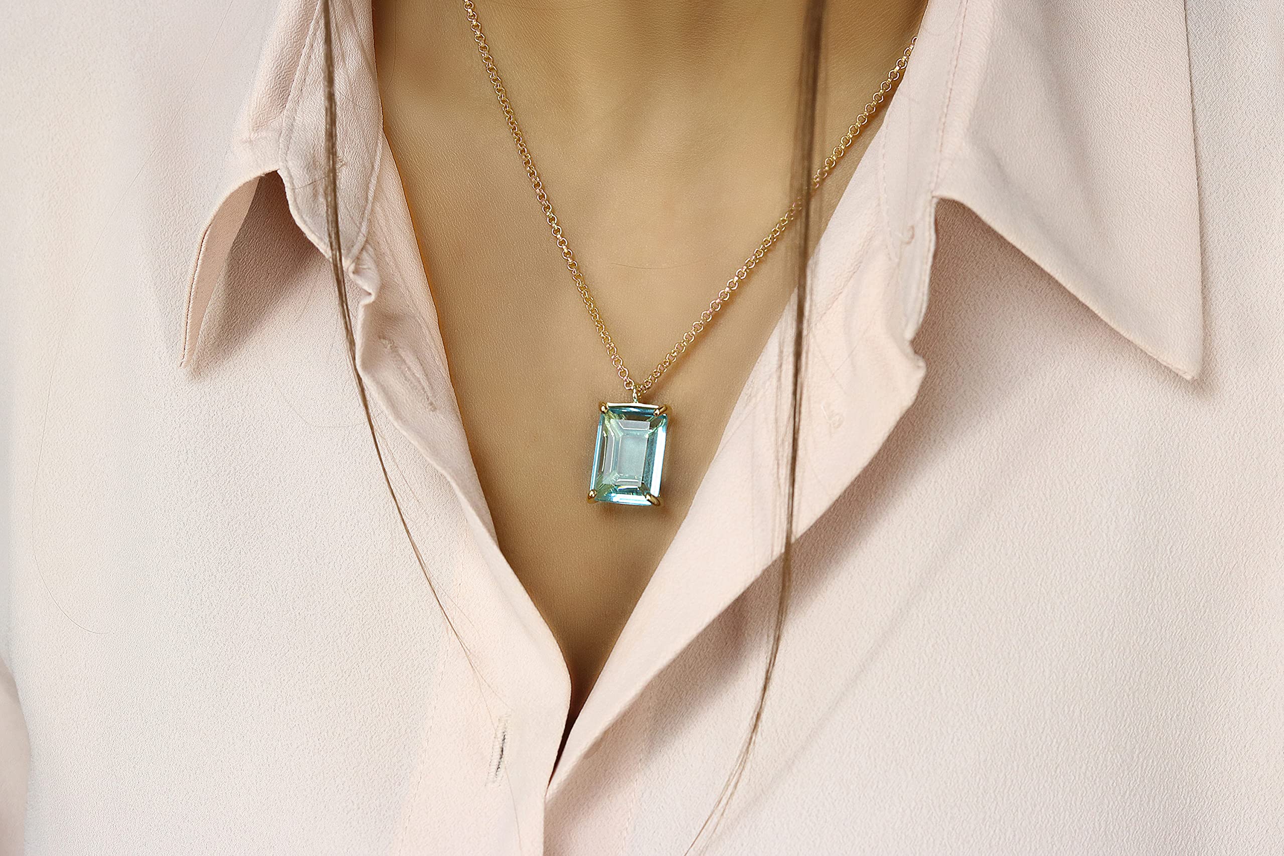 Anemone Rechteck Topas Halskette - Statement Edelstein Anhänger Rose Gold Halskette - Handgefertigter Edelstein Feiner Schmuck für Frauen - Geburtsstein Geschenk Halskette - mit Ausgefallen Box