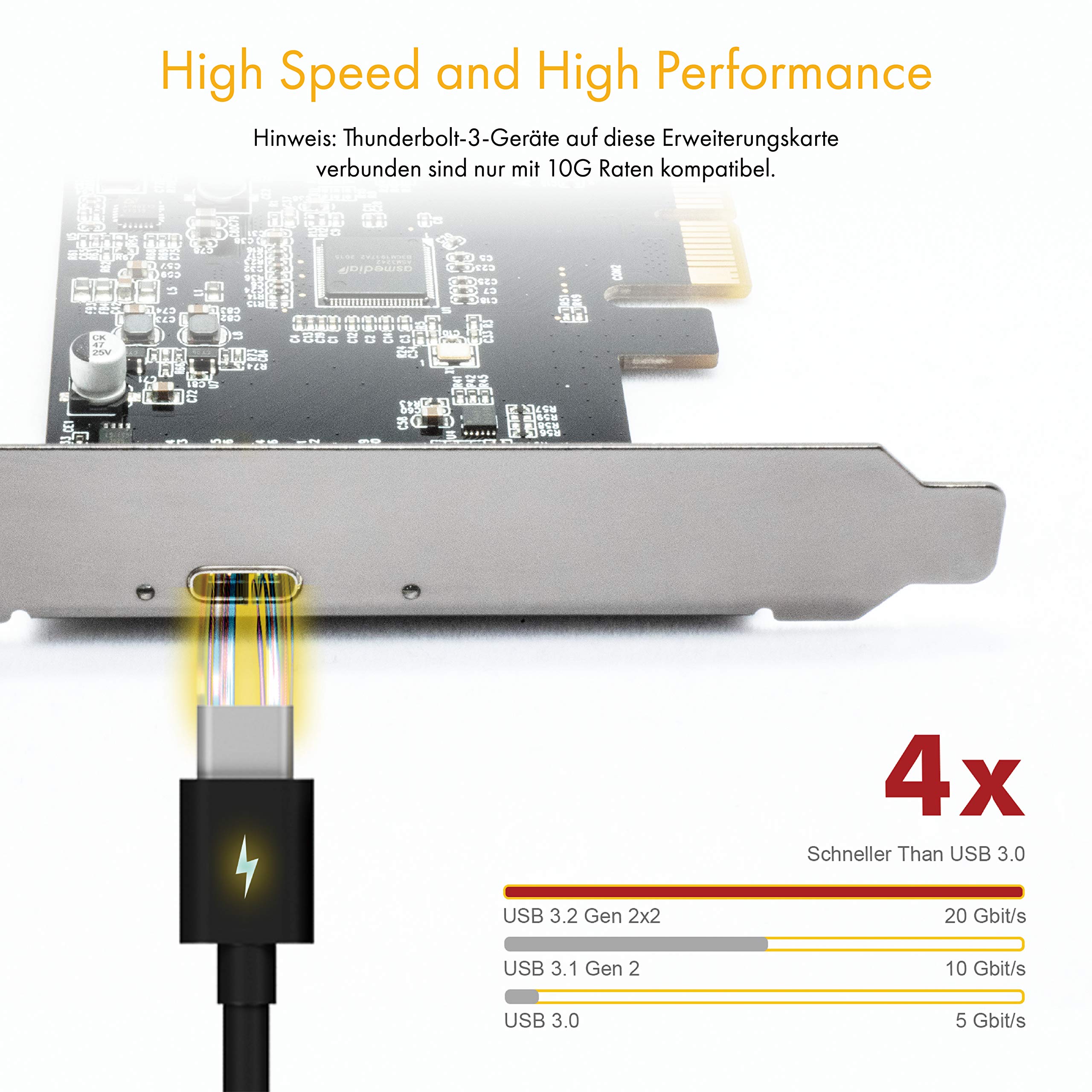 ICY BOX Tarjeta USB 3.2 con Puerto USB 3.2 Gen 2x2 (20 Gbps), USB-C, instalación en Ranura PCIe, IB-PCI1901-C32