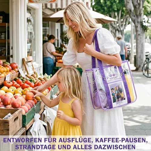 Get Trend Kpop Demon Hunters Huntrix Sac Cabas Fille, Ado et Femme, Transparent Tote Bag avec Poignée et Carte Photo, Sac de Voyage, Plage ou Ecole (Violet/Transparent) - 3
