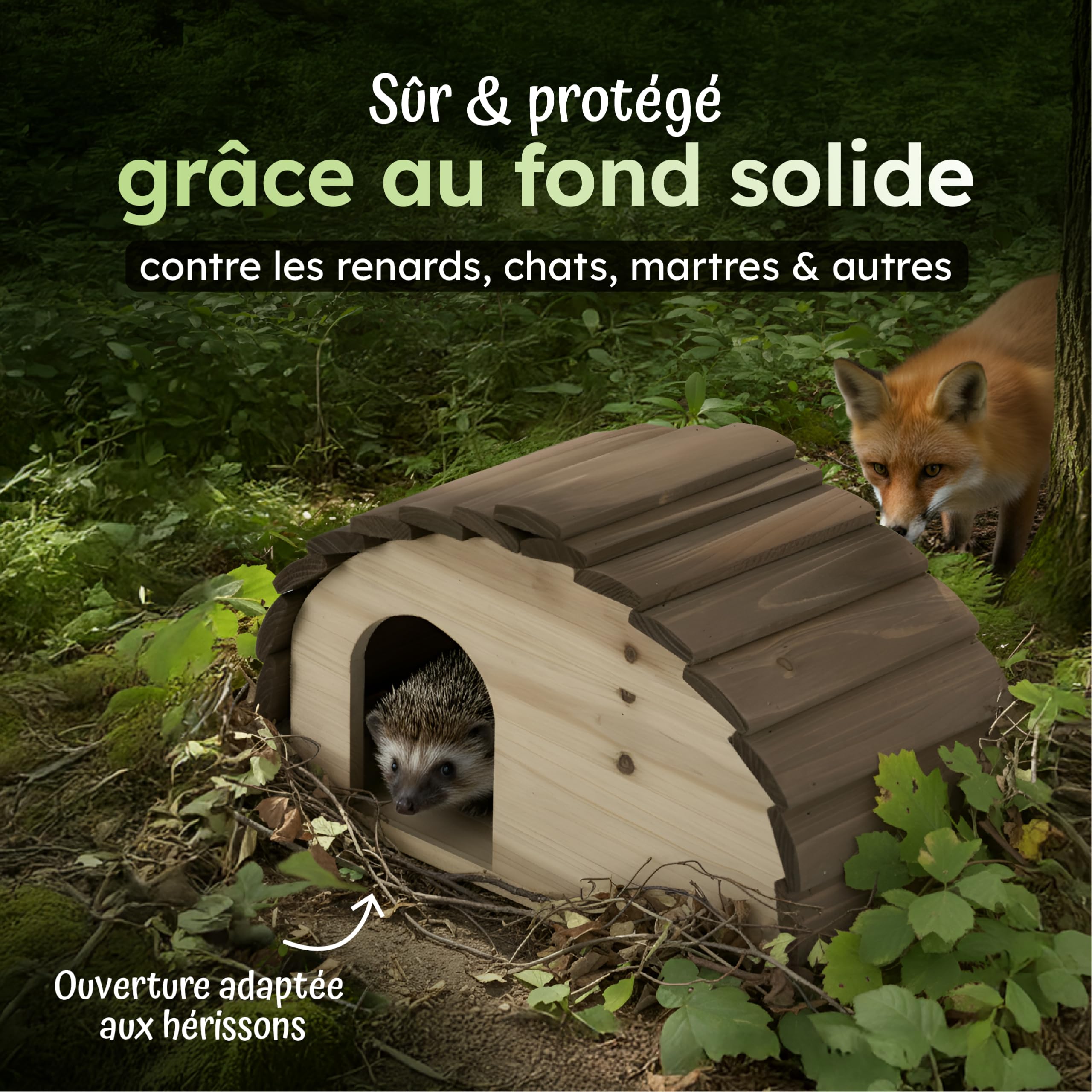 Moorland Abris pour Hérissons en Bois FSC 35×21 cm – Cabane pour Herisson Extérieur avec Toit à Lattes de Bois – Maison Herisson Extérieur Prêt à l’Emploi, Étanche & Compact – Modèle IH3
