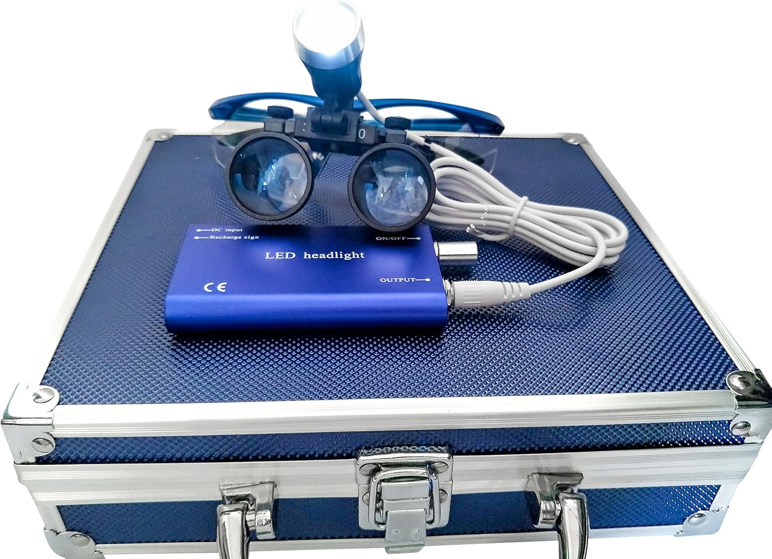 BONEW 3W Head Lamp + 3.5 X 420mm Binocular Loupe with Aluminum Box (Blue)