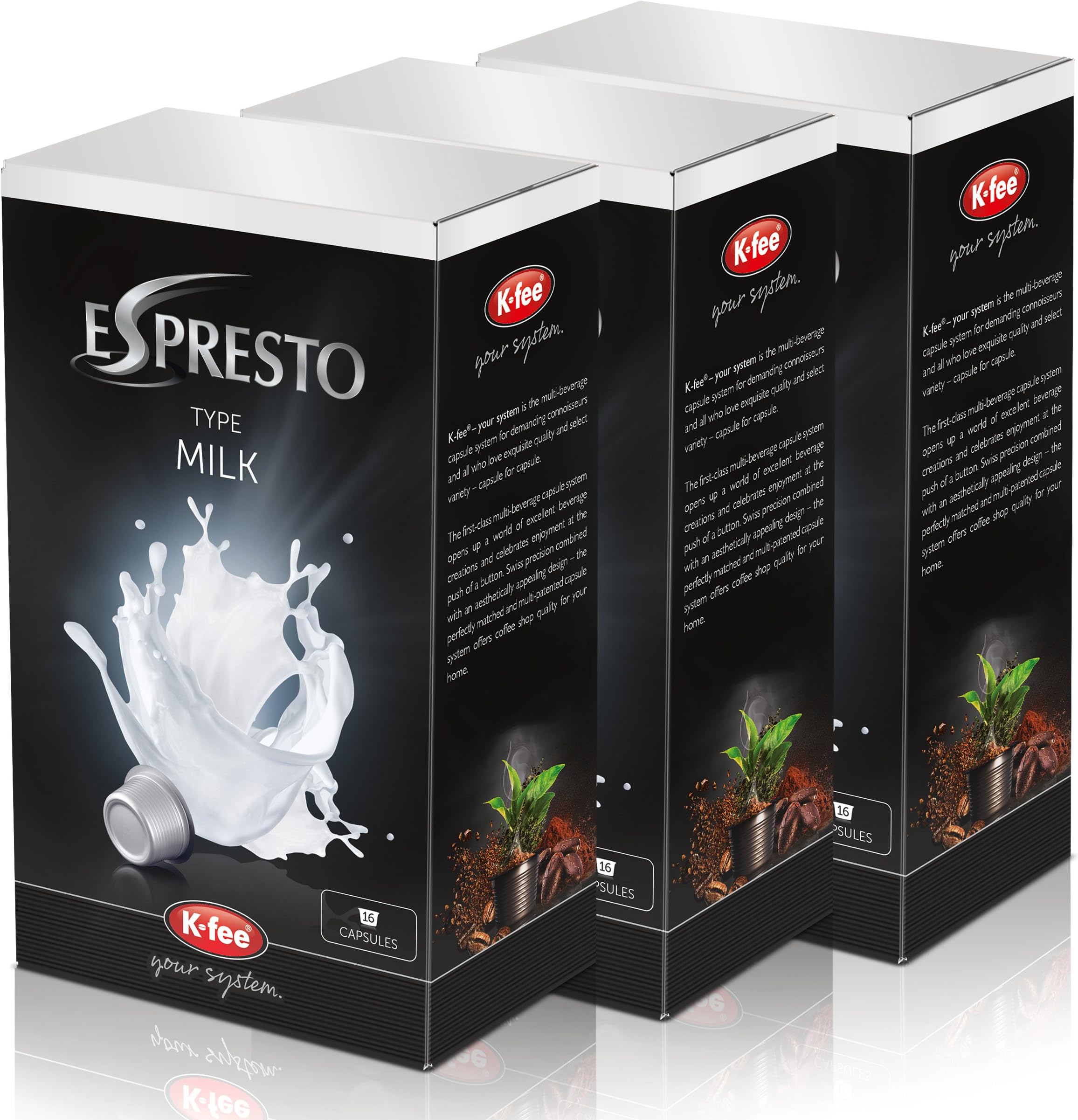 K-Fee Espresto Milk Capsules for Coffee & Tea, Milk, Crema Latte, Set of 3, 3 x 16 Capsules