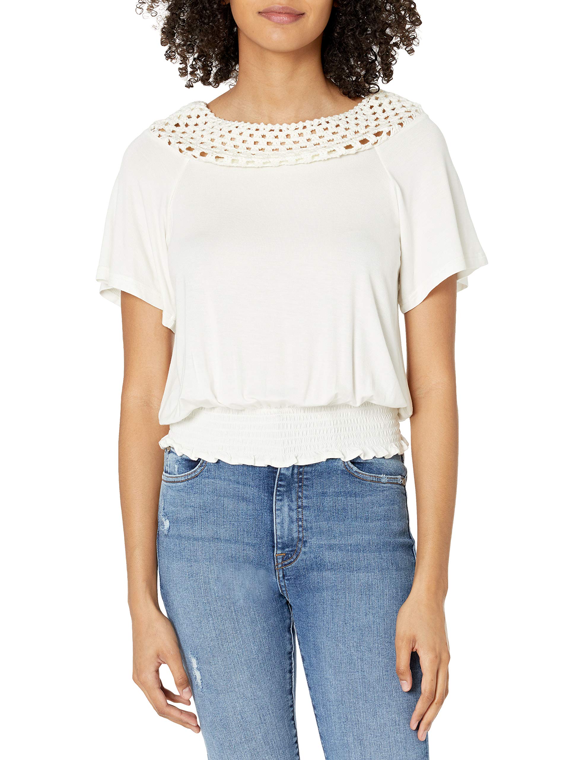 Jessica SimpsonWomen's Stefan Lace Shoulder Hugger Smock Hem Top