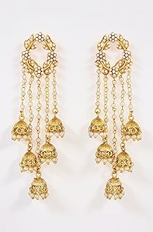 Gold Plated Stylish Pearl Jhumka Jhumki Traditional Earrings for Women and Girls (Golden) (8630er)