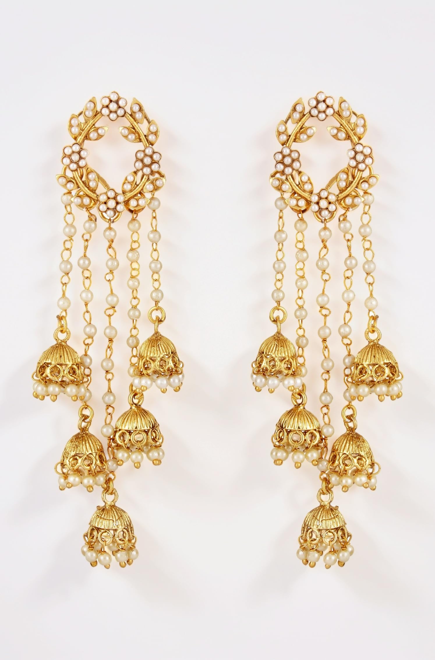 Gold Plated Stylish Pearl Jhumka Jhumki Traditional Earrings for Women and Girls (Golden) (8630er)