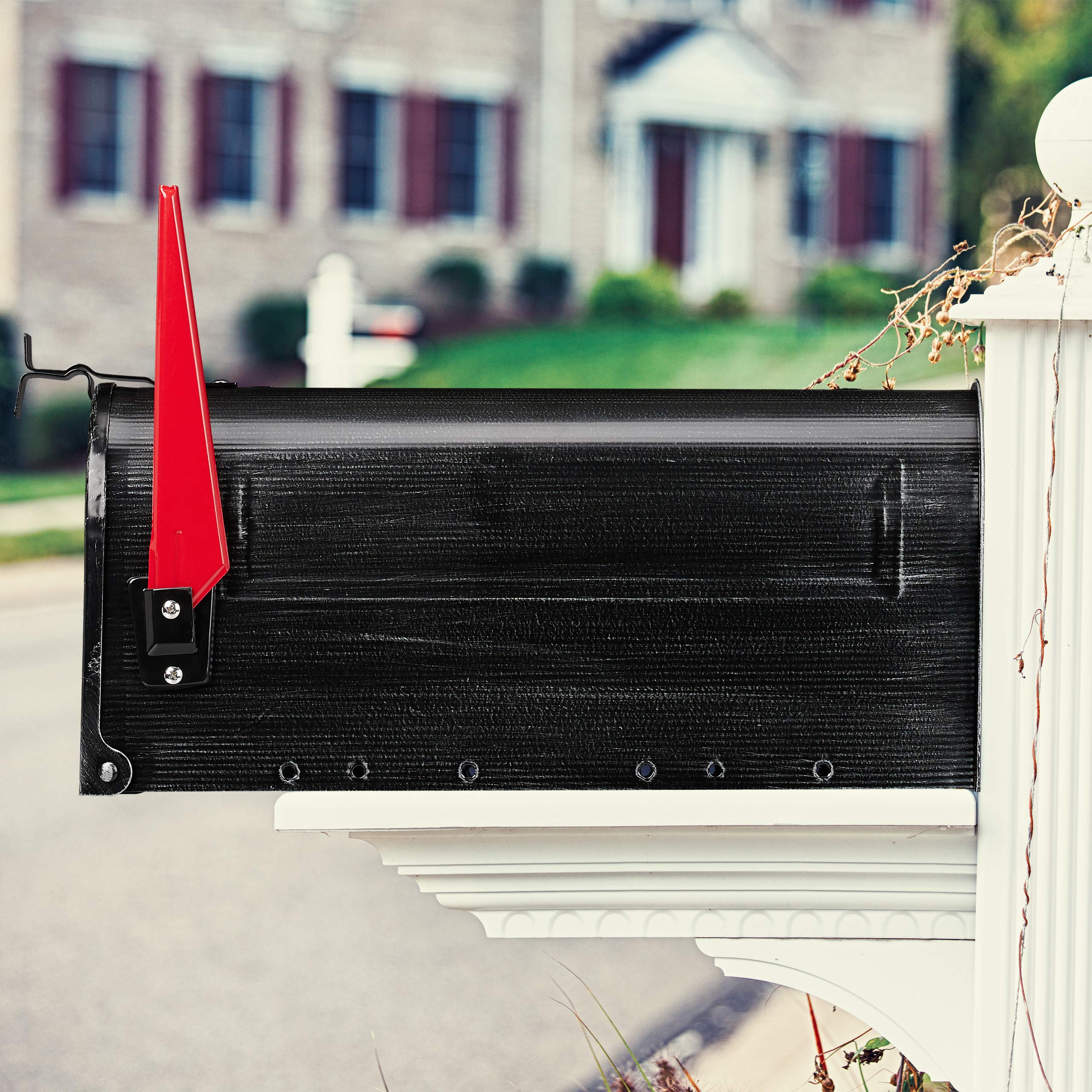 Relaxdays Cassetta Postale Americana, Vintage, US Mailbox, Scomparto Porta-giornali, Bandiera Rossa, 22x16x48 cm, Nera