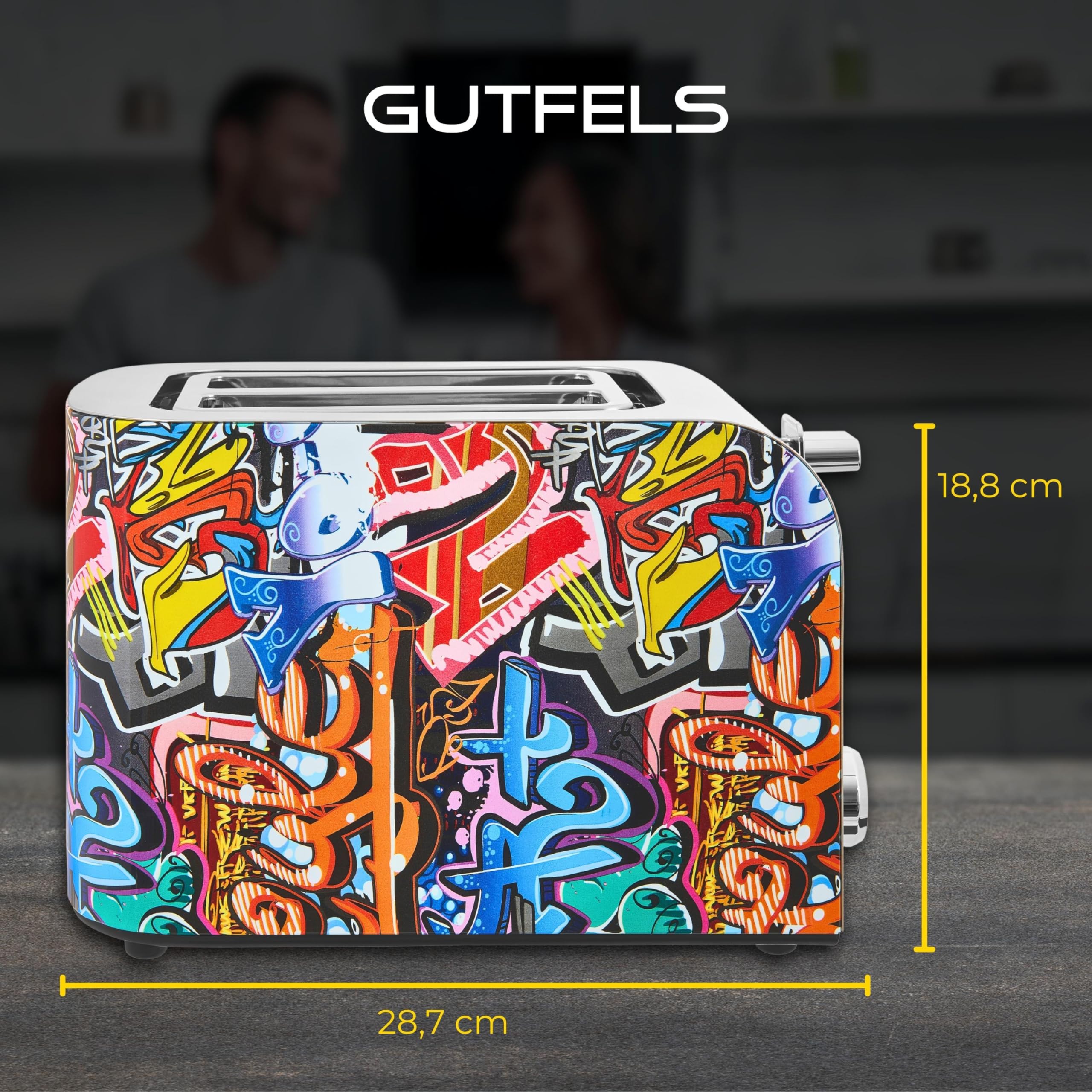 TOAST 3010 G | toster 2 kromki z nasadką na bułki | 7 poziomów mocy | 850 W | funkcja rozmrażania, podgrzewania, zatrzymywania | styl graffiti