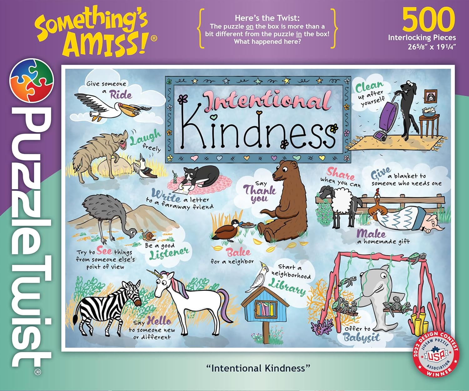 PuzzleTwist - Intentional Kindness - 500 Piece Jigsaw Puzzle, Something's Amiss! Series, Unique Challenging Fun for Adults Family Teens, Made in USA