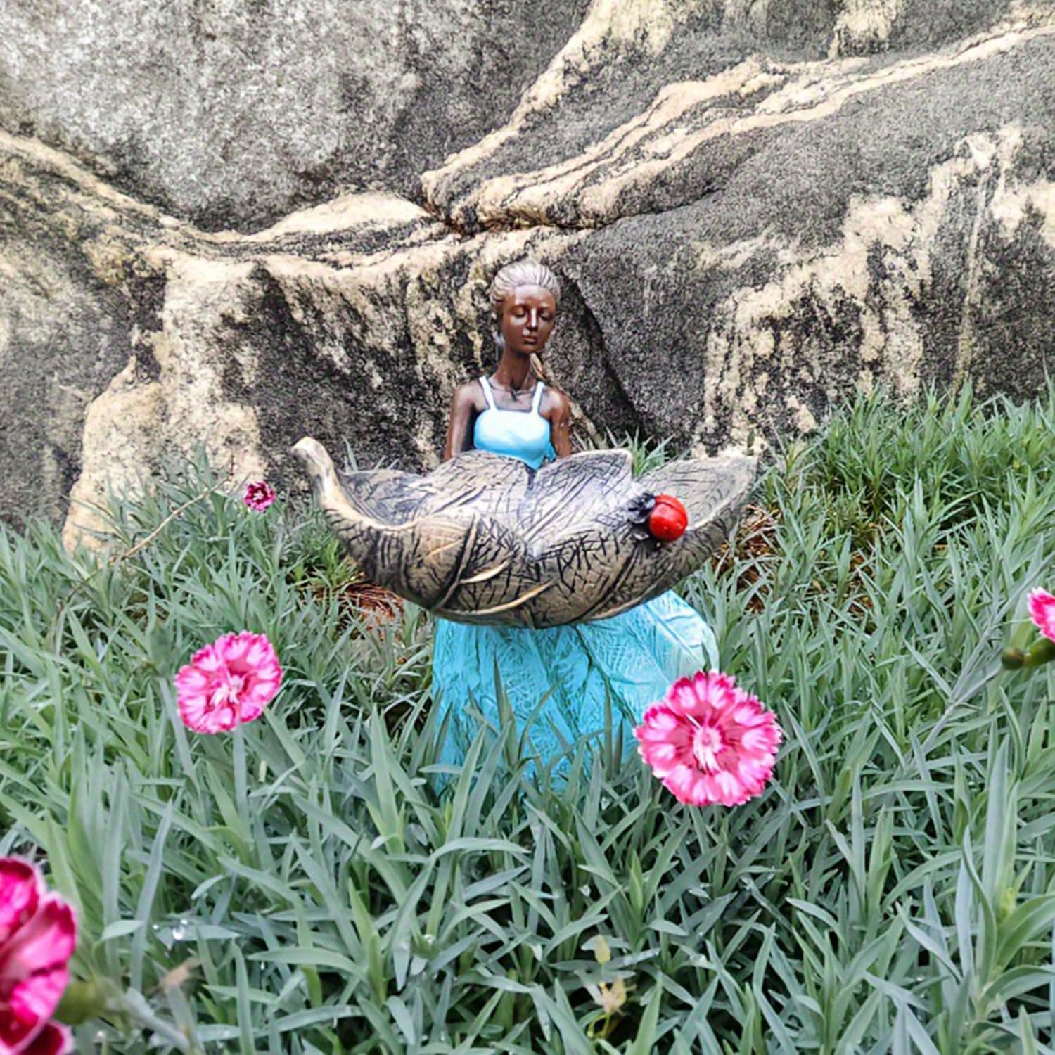 10x5.5x5.9 inch Fairy Garden Statue Bird Feeder for Outdoor Courtyard Lawn Home Garden Decoration Resin handicrafts Bird Feeder