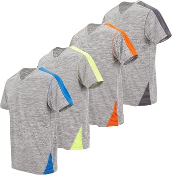 4 Pack Mens Workout Shirts Dry Fit, Moisture Wicking Active Athletic V-Neck Running & Gym Tshirts for Men, Reg & Oversized