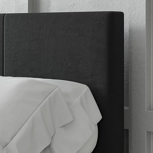 Miniatura 4 de Base de cama Queen con cabecero, canal vertical acolchonado, marco de cama resistente tamaño Queen, no necesita somier, fácil montaje (beige, Queen