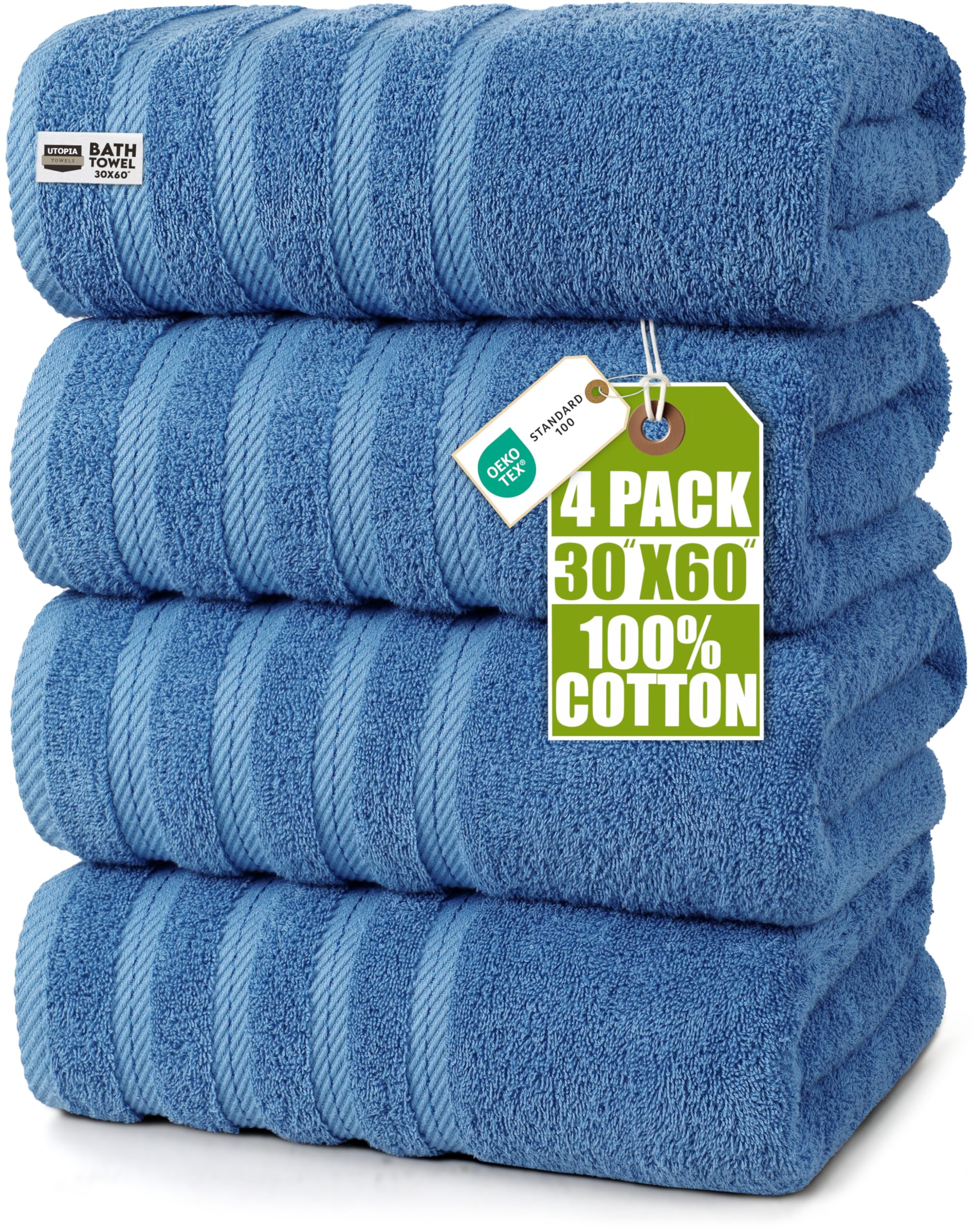 Towels 4 Pack Premium Extra Large Bath Towels Set, (30 x 60 Inches) 100% Ring Spun Cotton 500GSM, Lightweight and Highly Absorbent Quick Drying Towels, Perfect for Daily Use (Electric Blue)