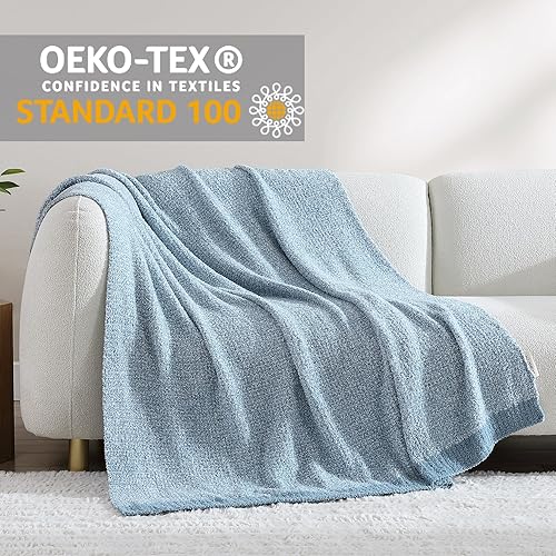 Miniatura 2 de BEDHACEM Manta de punto para sofá, cama, sofá, manta suave y cálida de 350 GSM, acogedora manta de felpilla de otoño, ligera y transpirable (azul