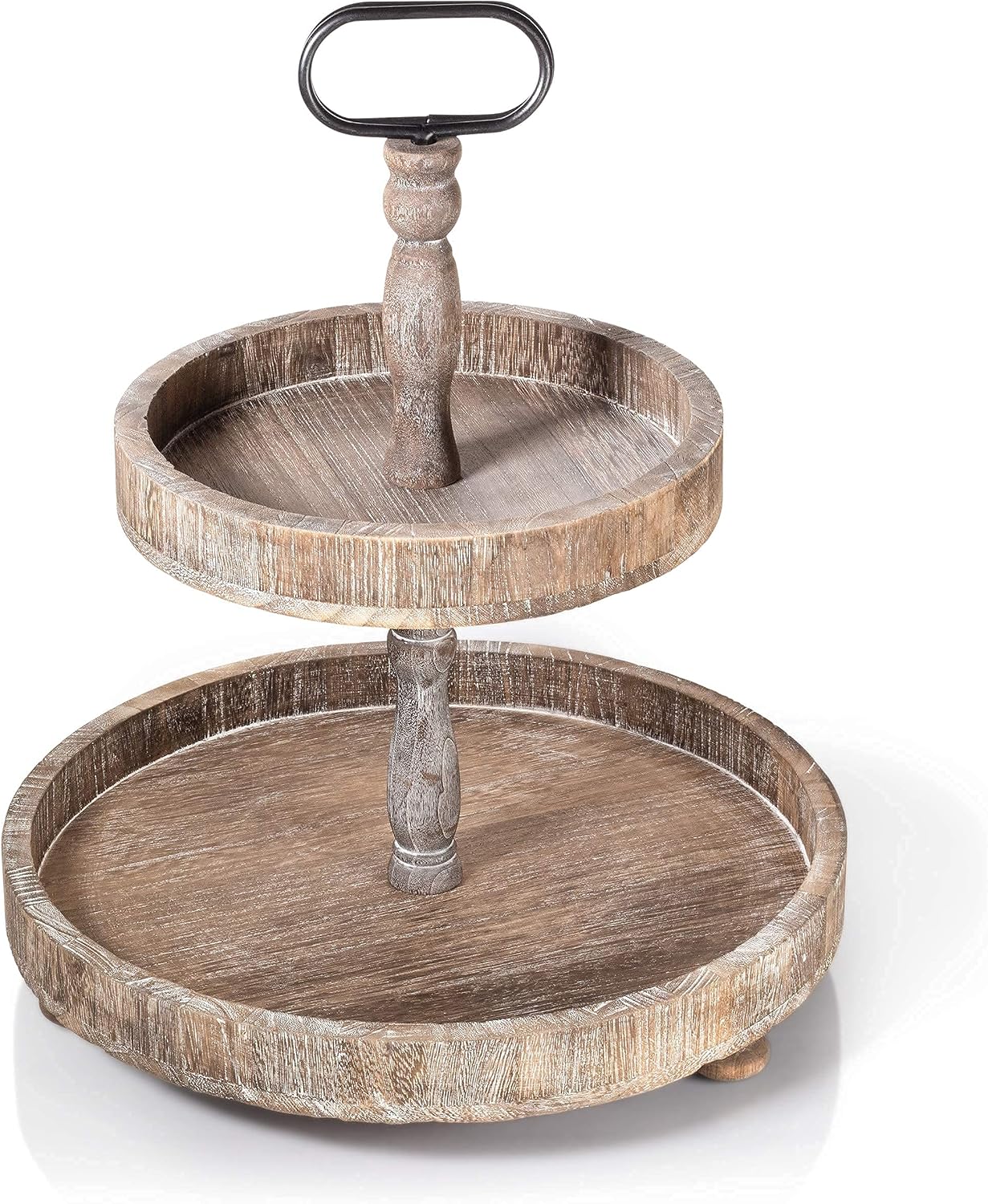 Looha Farmhouse Tiered Tray - 18x15Inches Wood 2 Tier Tray Stand Farmhouse Kitchen Decor Centerpiece
