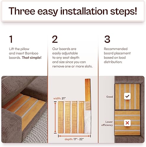 Miniatura 4 de Soporte de cojín de sillón para asiento caído 21 x 22, protector de silla, solución de hundimiento, insertos de tablero de bambú ajustables debajo