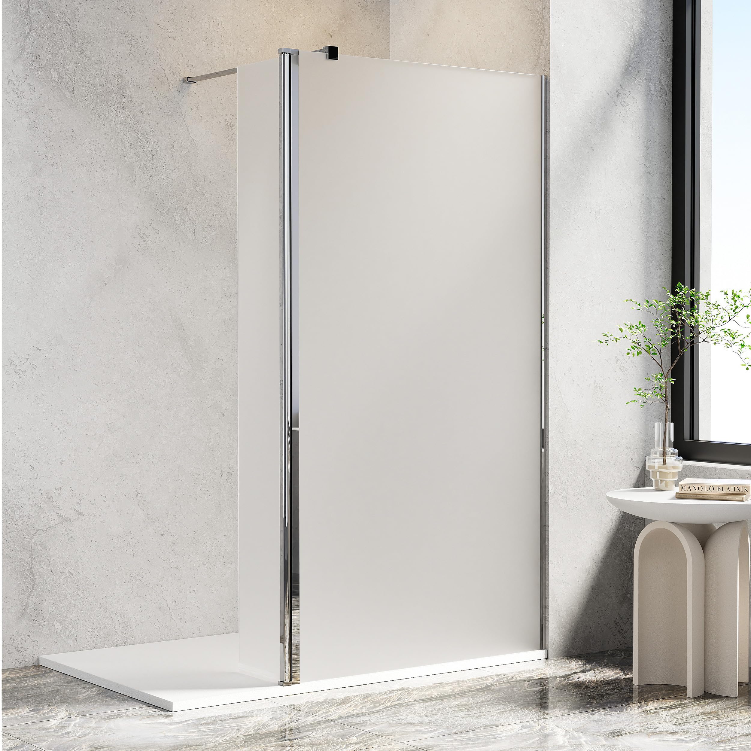 AQUARA Shower Screen 1000 x 1900mm, Walk-in Shower Enclosure with 300mm Flipper Panel. Chrome Shower Door with 8mm Easy Clean Frosted Toughened Glass, Reversible, Support Bar Included