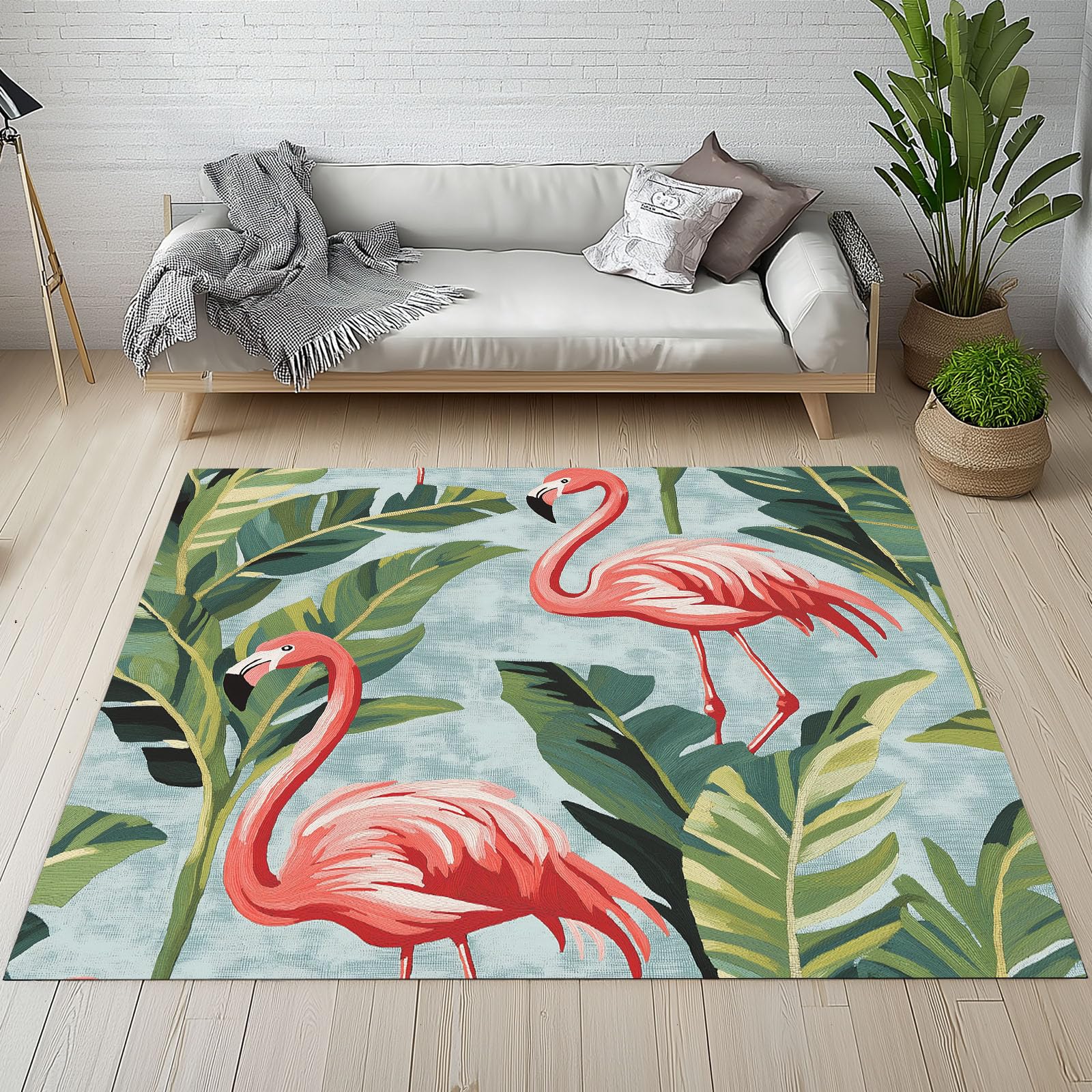Tapis lavable en machine et antidérapant motif flamant rose
