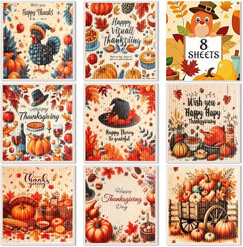 Miniatura 14 de Lucomb Paños de cocina suecos para cocina, paquete de 8 trapos reutilizables de cocina de secado rápido, toallas de limpieza surtidas