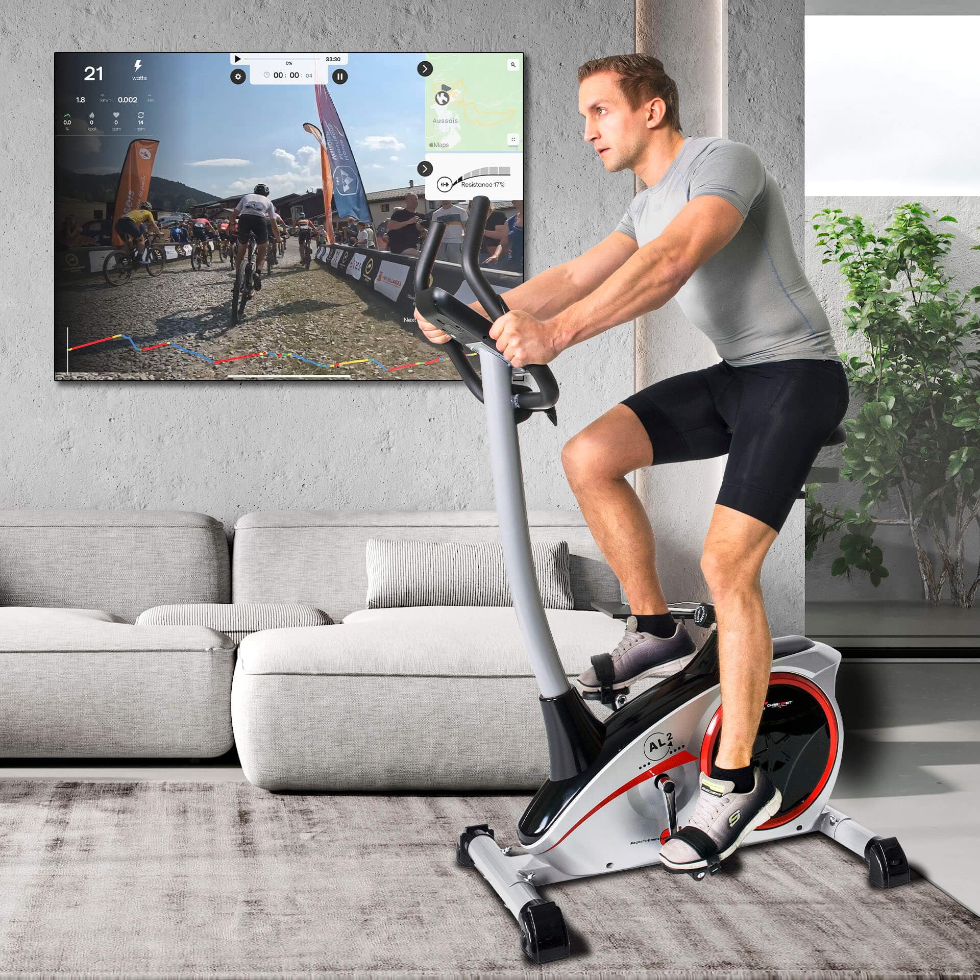 CHRISTOPEIT Heimtrainer Fahrrad Ergometer AL 2 S Digital silber | tiefer Einstieg, bis 150 kg, 24 Widerstandsstufen, 9 kg Magnet-Bremssystem, leise, Soft-Touch-Computer