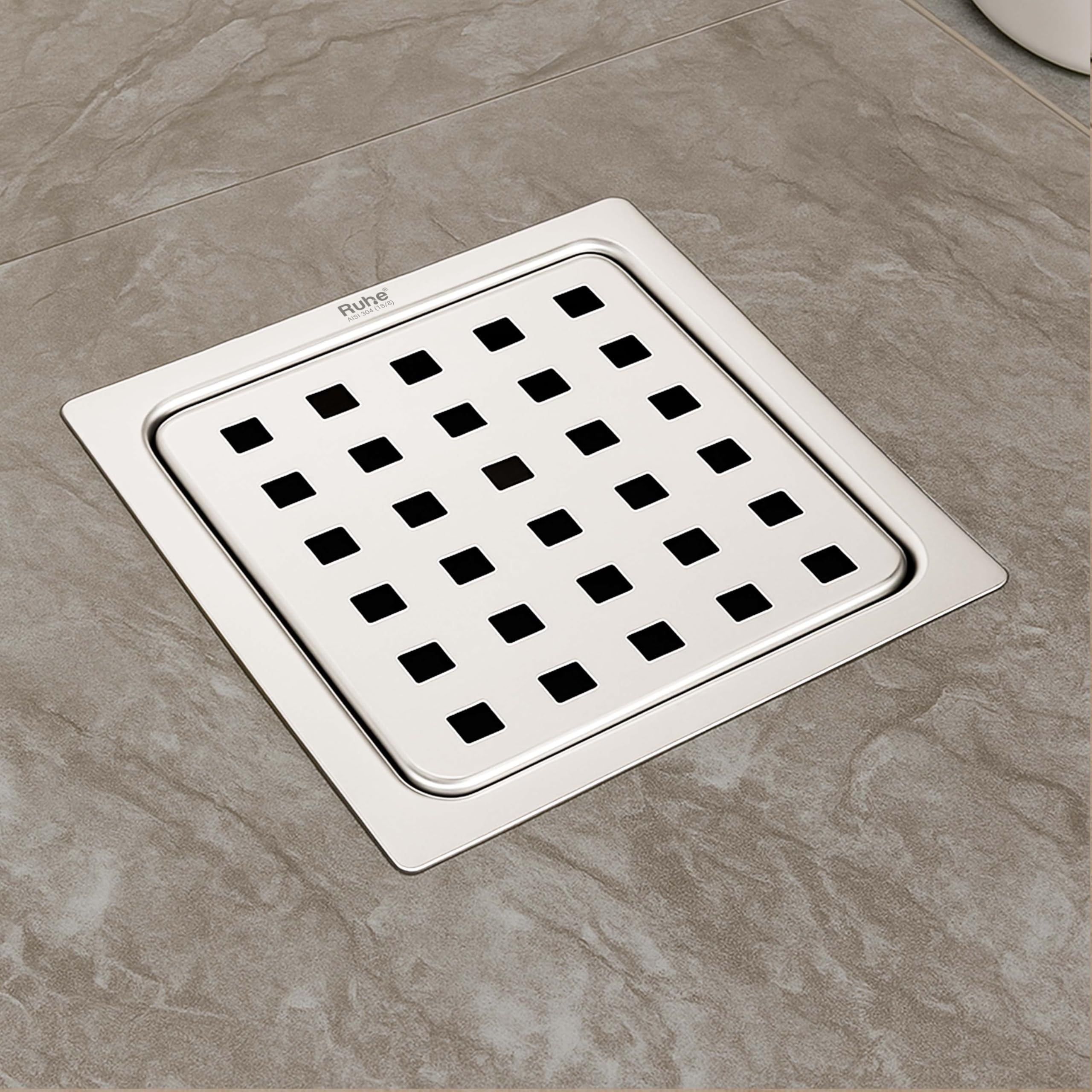 Ruhe® Fire Square Flat Cut Floor Drain | 304-Grade Stainless Steel Drain Jali | 5 x 5 inches | Floor Drainer with Cockroach Trap/Jali
