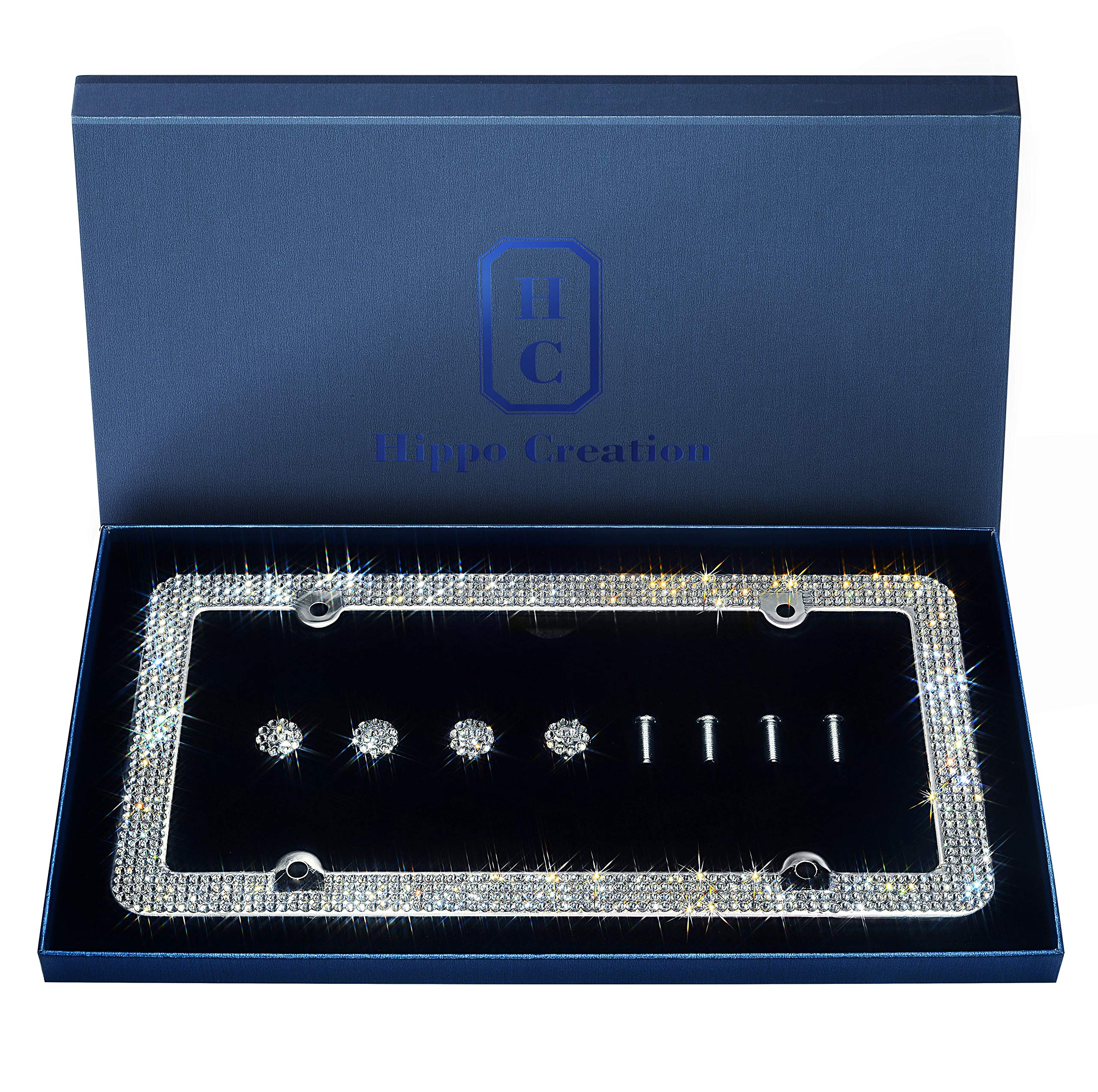 1 Pack 4-Hole Seting Bling License Plate Frame White Variations: SB, SW, SP, SC, SG