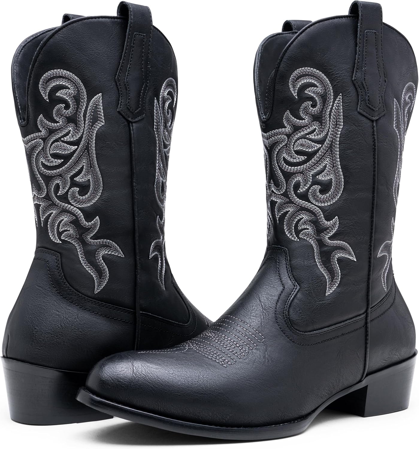Jousen Cowboy Boots For Men Round Toe Western Slip Resistant Pull on Boot Retro Short Botas