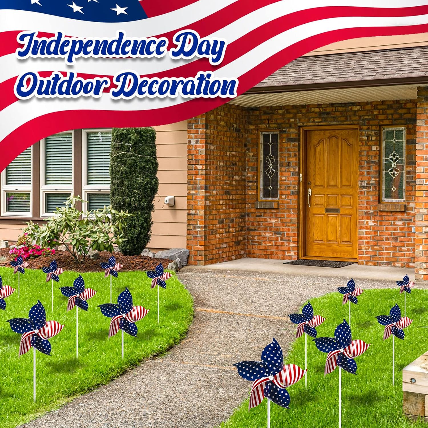 Sotiff 160 Pieces 4th of July Patriotic Pinwheels American Flag Pinwheels Red White Blue Windmills Memorial Day Independence Day Decorations Decor for Party Yard Garden Outdoor(120 Pcs)