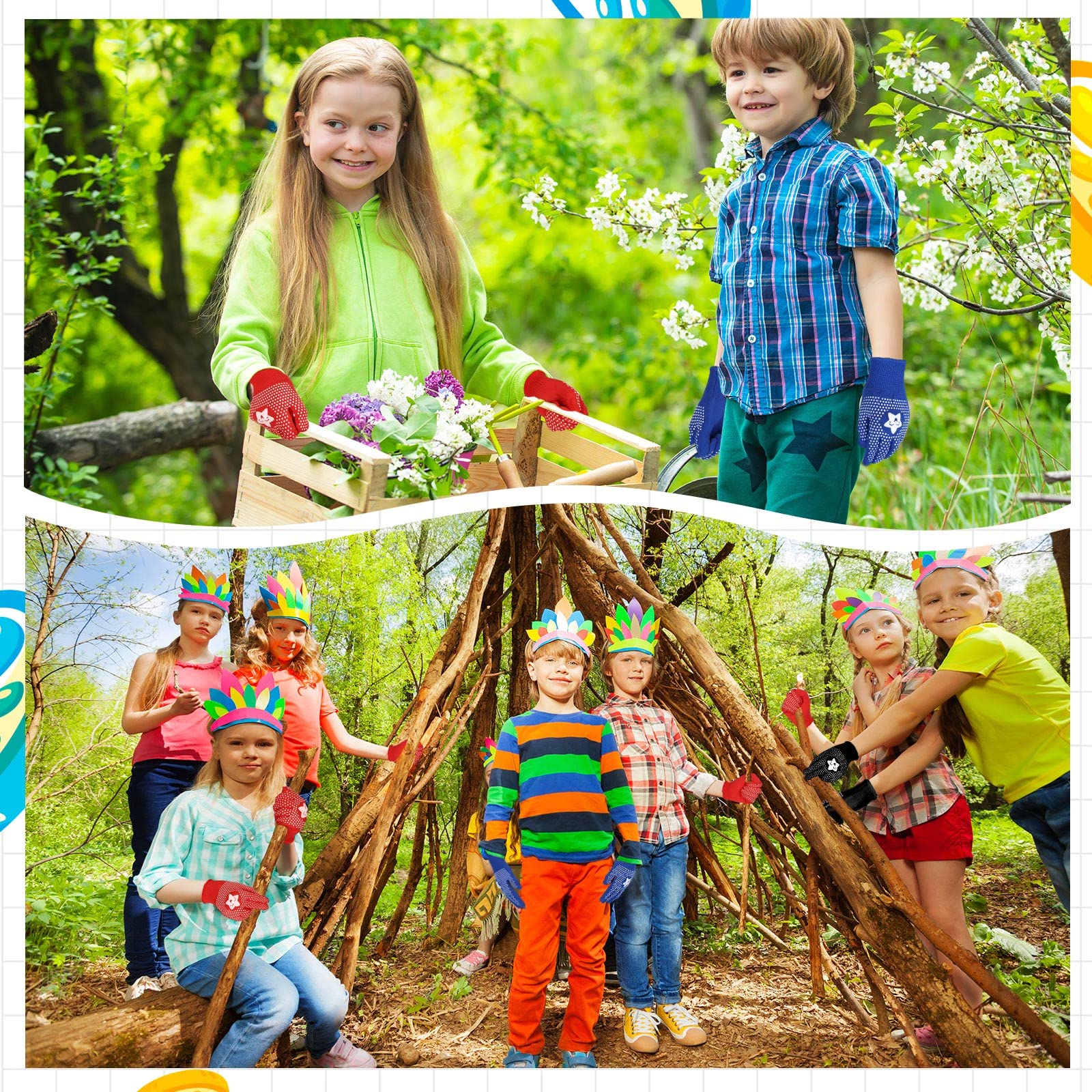 Jeyiour 50 paia di guanti da giardinaggio per bambini, guanti da lavoro antiscivolo rivestiti in gomma, guanti da giardinaggio per bambini (3-6 anni)