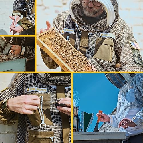 Miniatura 5 de Foxhound Bee Company Sting Stopper Chaqueta de apicultura ventilada con toros extendidos, diseño de suéter rápido, cremalleras superpuestas YKK para