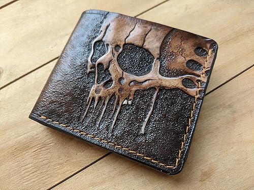 Miniatura 2 de Melting Skull, Zombie, Skeleton, Men's 3D Genuine Leather Wallet, Hand-Carved, Hand-Painted, Leather Carving, Custom wallet, Personalized wallet