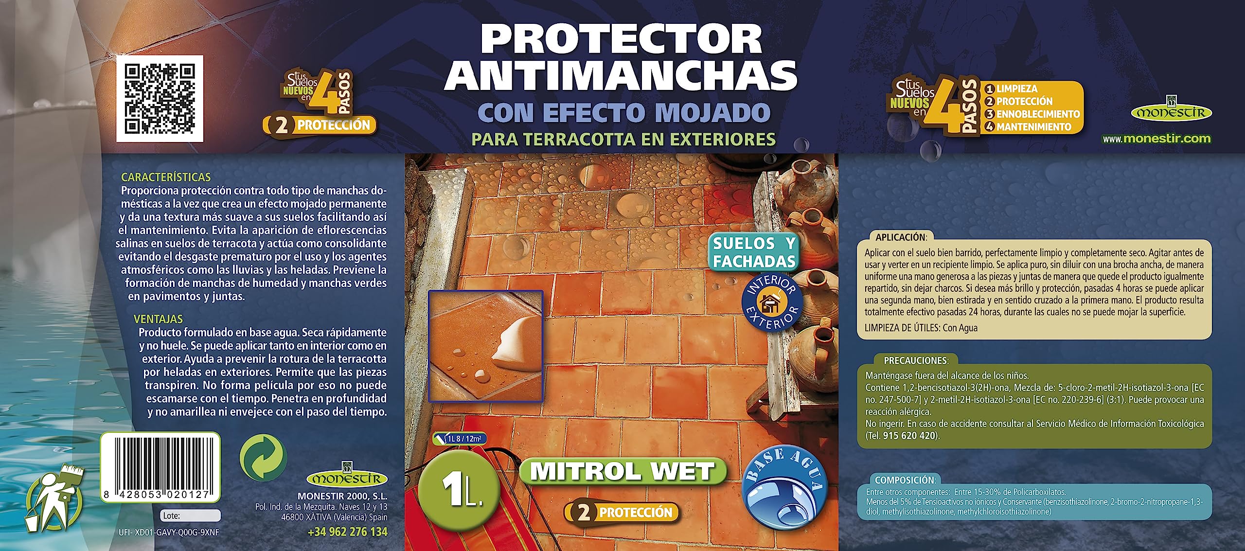 MONESTIR MITROL WET PROTECTOR ANTIMANCHA EXTERIORES EFECTO MOJADO 1L MONESTIR