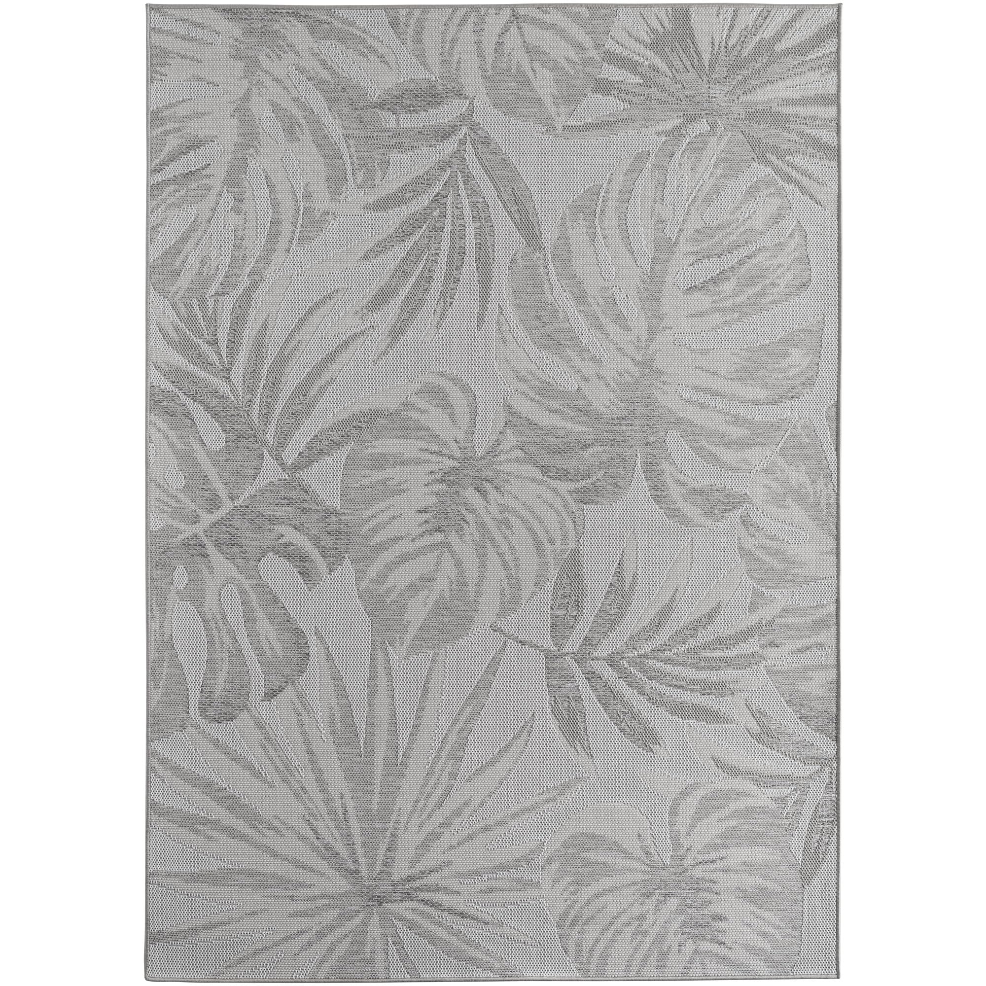 Carpetsale24 Tappeto da Esterno Grigio 140x200 cm, Resistente agli Agenti Atmosferici & UV, Ideale per Cucina, Balcone, Terrazza, Soggiorno e Sala da Pranzo, Design di foglie di palma