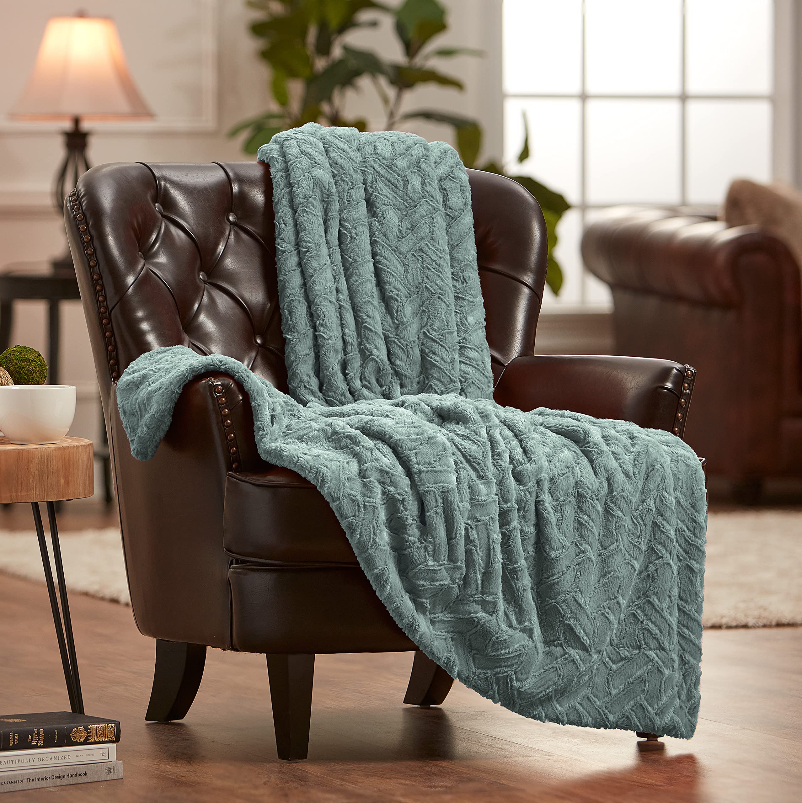 Chanasya Premium Soft Cloud Faux Fur Throw Blanket - Plush, Soft Sherpa & Minky Blanket - 50" x 65” - Tan Turquoise