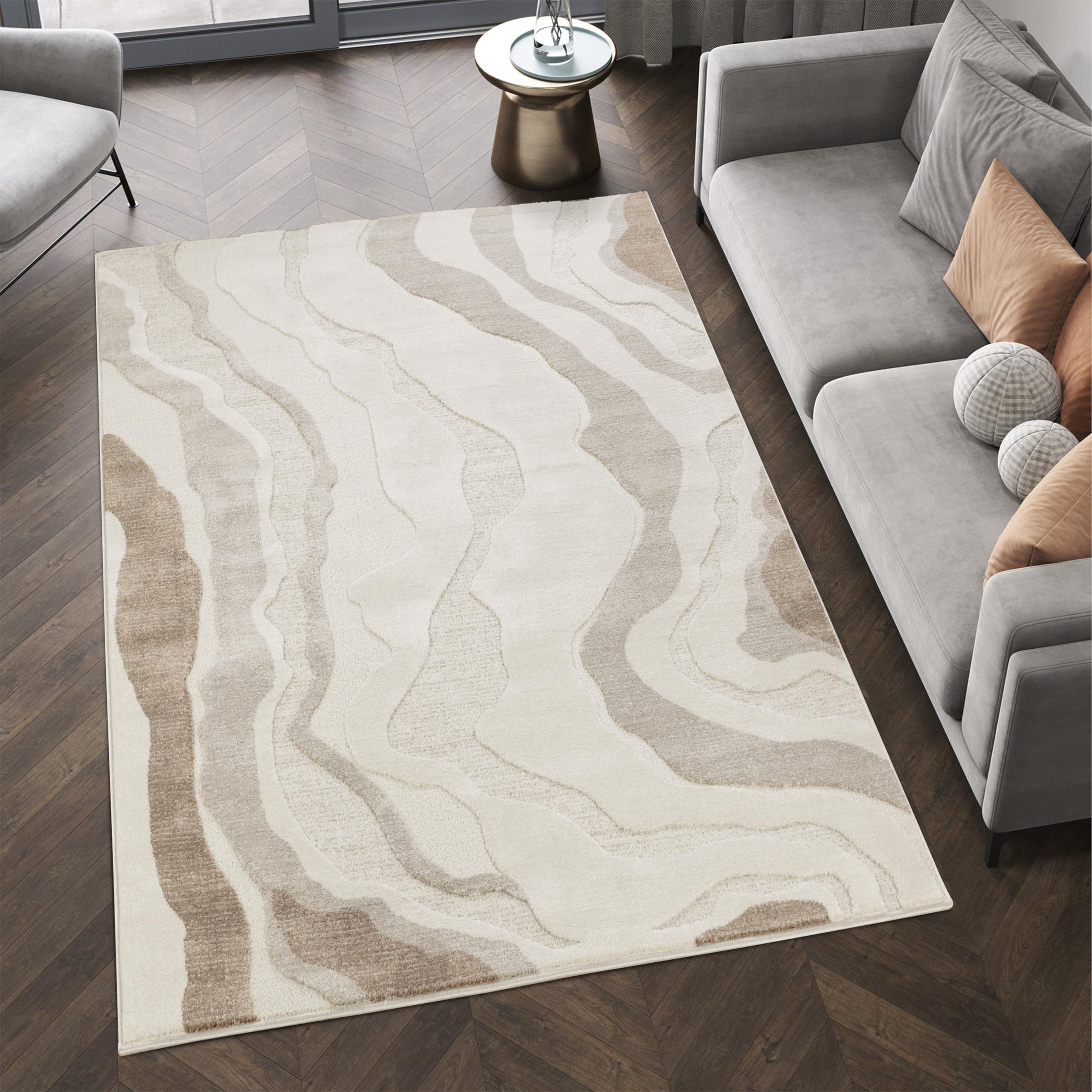 STL Washable Area Rug 160 x 230 cm Non-Slip, Soft Floor Carpet for Living Room, Bedroom, Lounge, Dining or Kitchen, Soft, Durable & Non-Shedding Area Rugs,Indoor Floor Carpet, Geometric Design-Cream