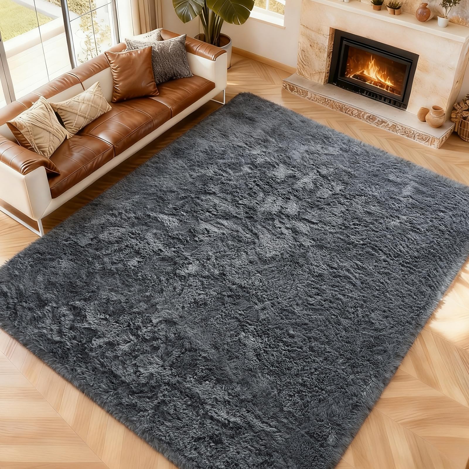 CHOSHOME Grey Rugs Living Room 150x240cm - Large Soft Fluffy Shaggy Rug for Bedroom - Modern Indoor Non-slip Plush Non Shedding Carpets for Playroom, Study Office, Nursery, Lounge