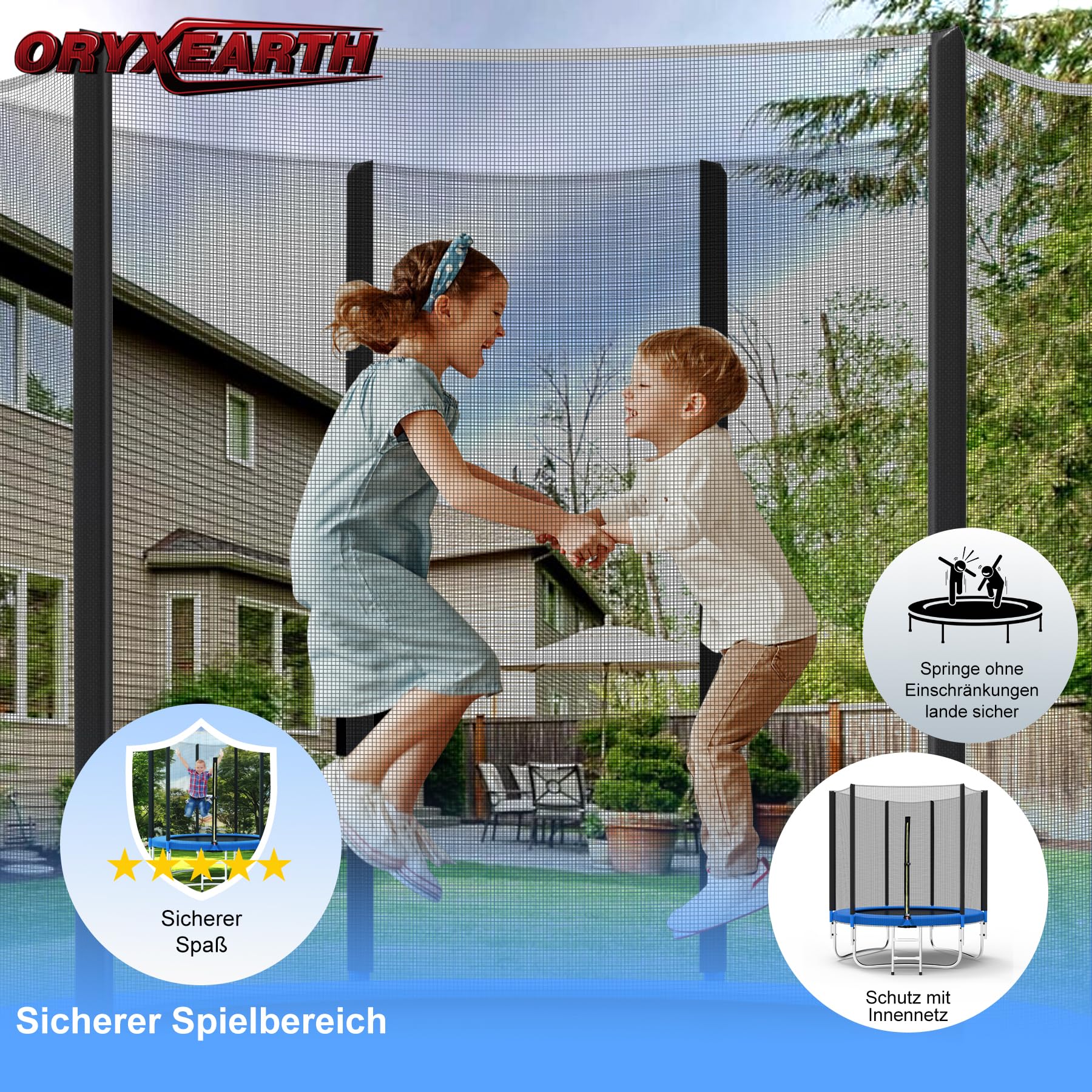 Trampolin Gartentrampolin mit Sicherheitsnetz TÜV GS Zertifizierung Outdoor Trampolin mit Leiterkombination wasserdicht UV-beständig Geschenk für Kinder und Familien