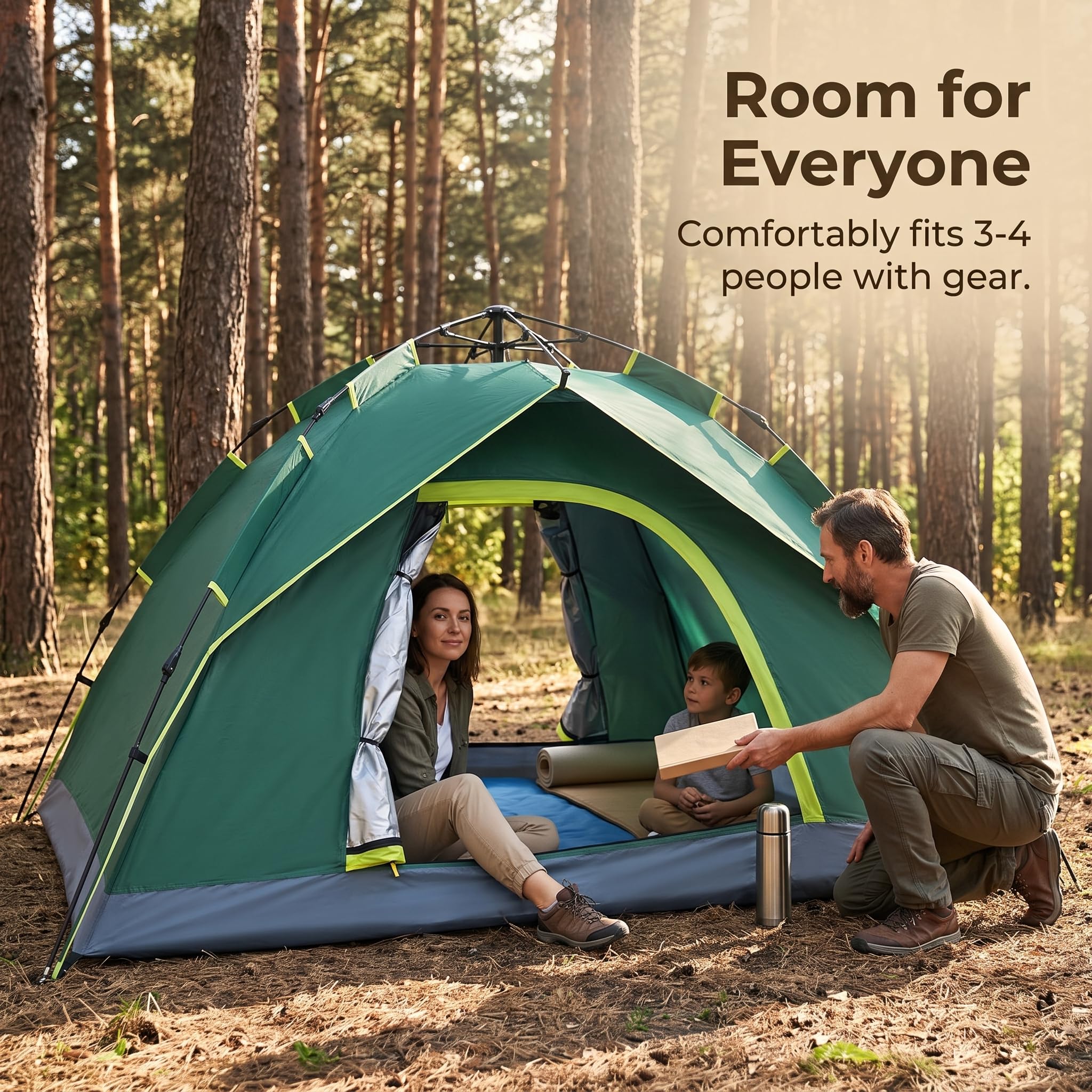 Zelt für 3-4 Personen – Automatisches Camping Zelt Wasserdicht & Winddicht, Doppelschichtiges Kuppelzelt für Outdoor-Abenteuer