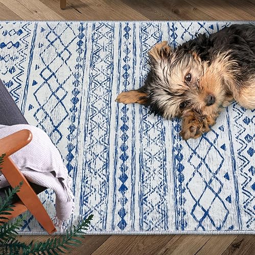Miniatura 6 de KUTA Alfombra marroquí lavable, 2 x 8 pies, antideslizante, vintage, azul, bohemio, pasillo, cocina, alfombra de pasillo ultra suave, con estampado
