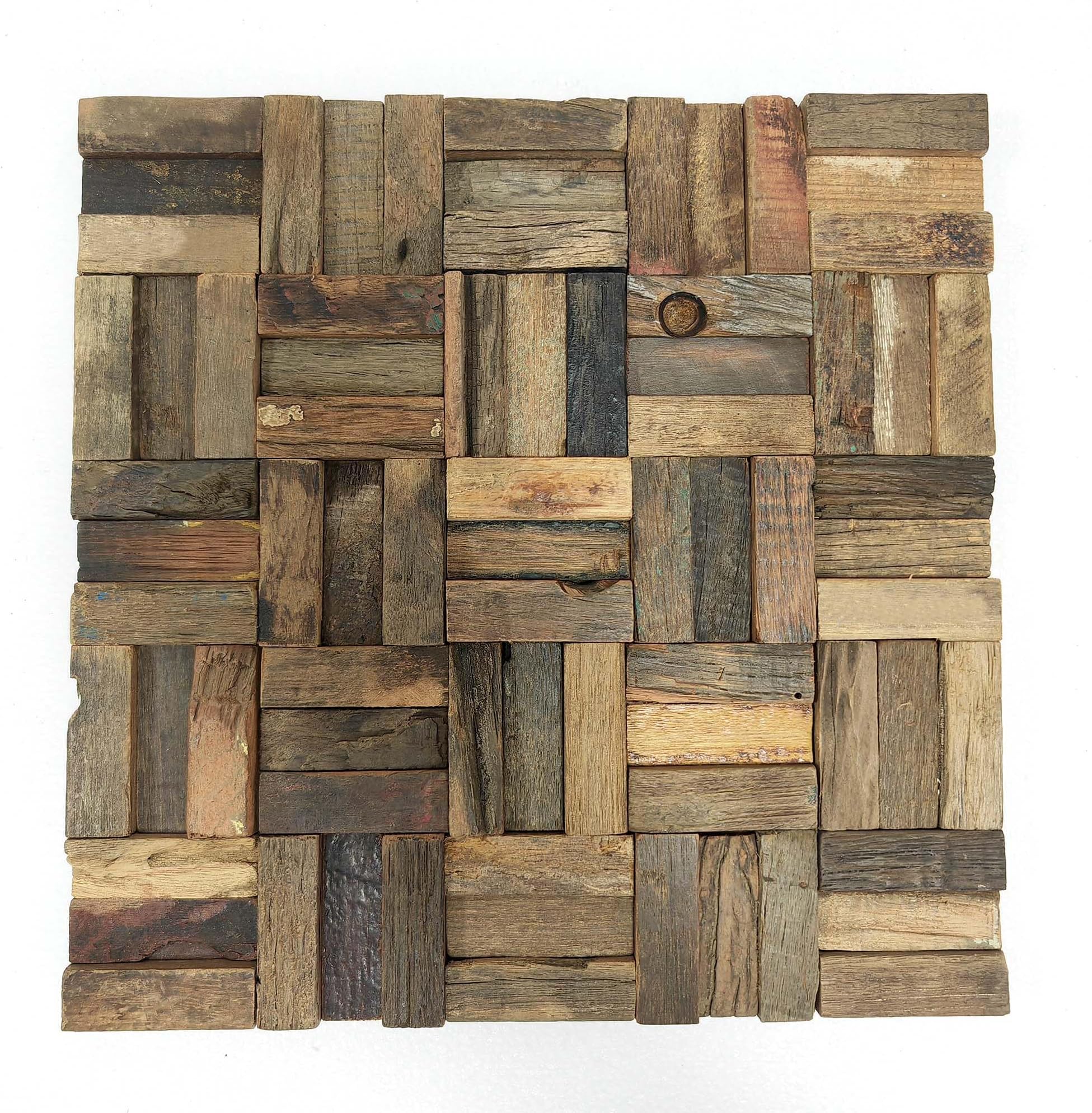 Parquet Flooring Tiles TV Background Wall in Rural Style Wooden Mosaic Interior Decor Tile Ideas Rustic Wood Paneling [11.8x11.8 Inches/Each Piece] (1 Piece Sample)