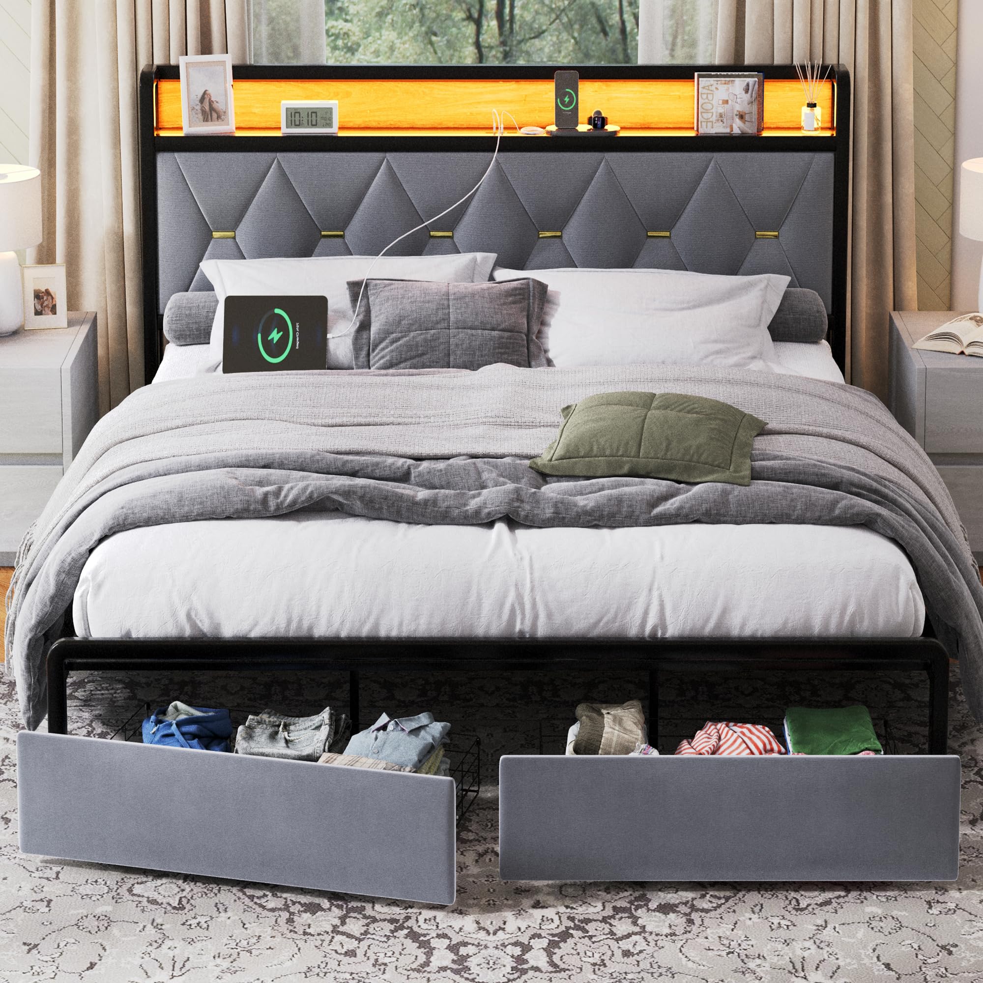 Amazon.com: Ailisite Queen Size Bed Frame with Headboard and