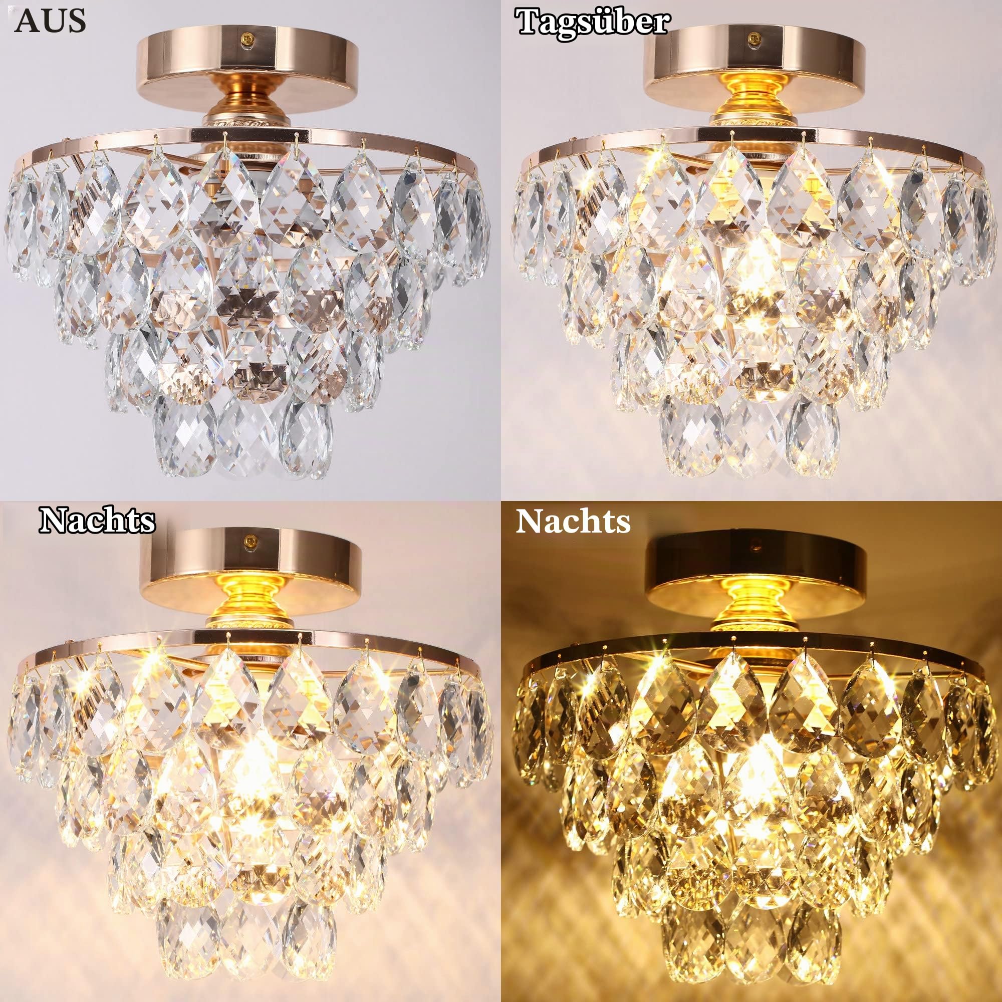 φ25CM Deckenlampe Mini-Kronleuchter Gold aus Kristall E27 60W Deckenleuchte