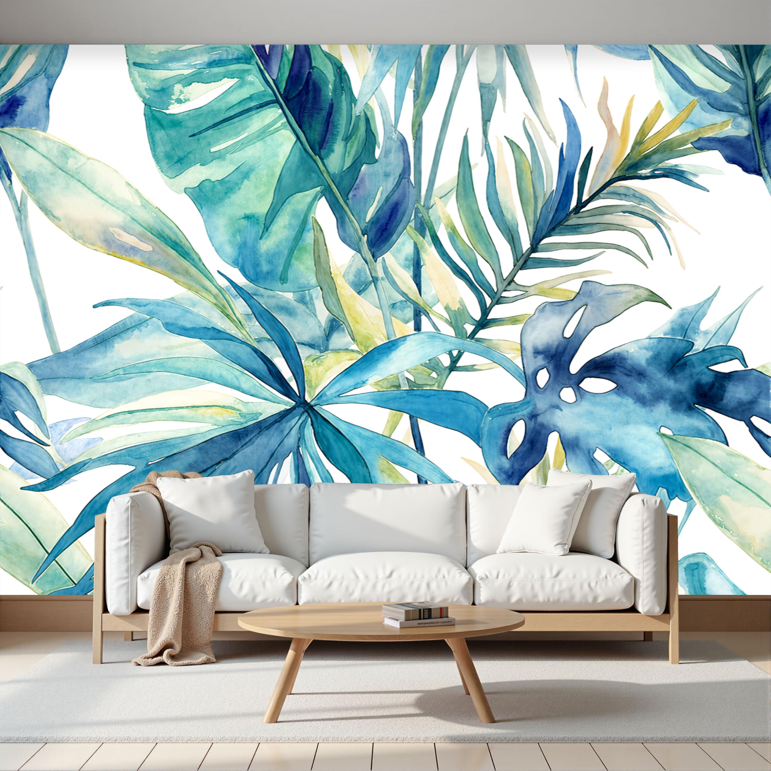 Papier peint panoramique monstera pour camoufler les imperfections des grands murs