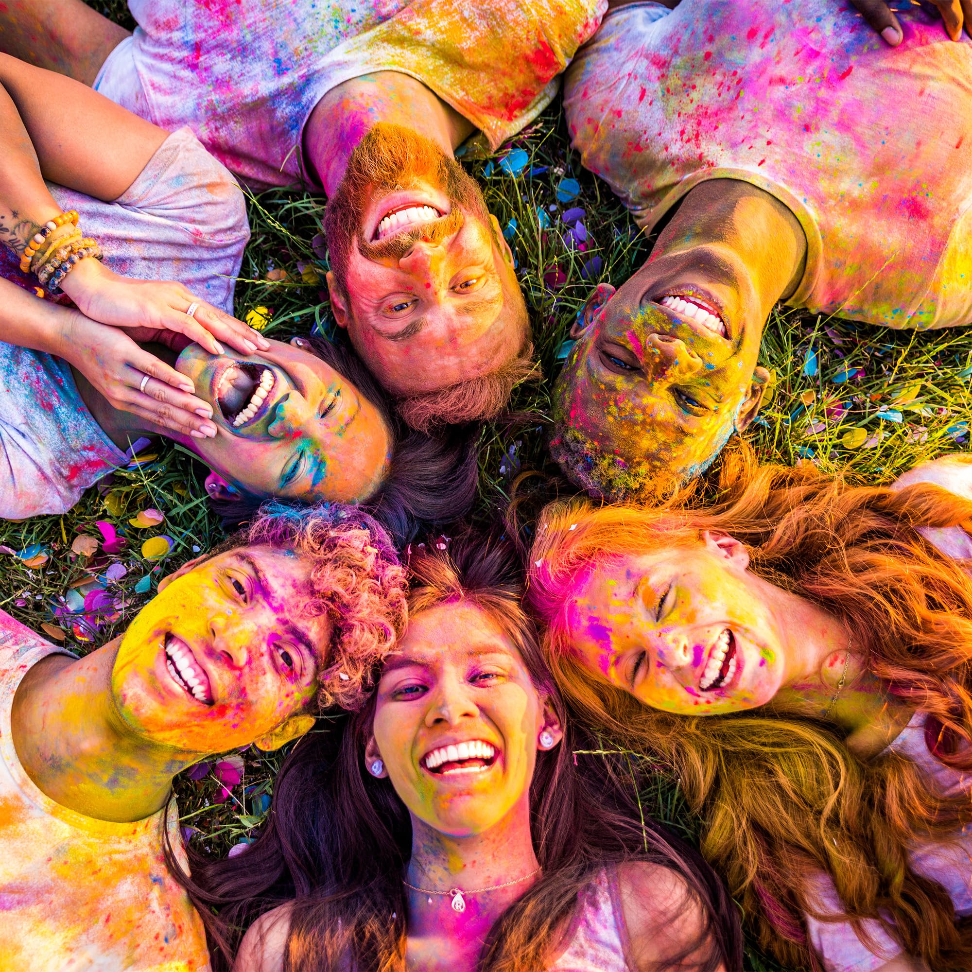 h2i Holi Pulver | 50 Beutel x 70 g | 3.500 g | 5 Farben | Holi Color Powder - 50 Farbbeutel mit leuchtenden Farben zum Werfen | für Festivals Fotoshooting Baby-Shower Party-Foto Fun & Action