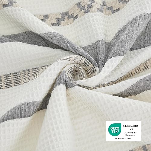 Miniatura 3 de Bedsure Juego de funda de edredón tamaño King, con textura, tejido gofre, 100% algodón, estilo bohemio, 2 fundas de almohada, color blanco crema,