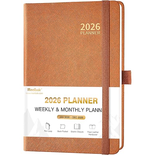 2026 Planner - Jan. 2026 - Dec. 2026, Weekly & Monthly Planner 2026, 5.7'' x 8.4'', Faux Leather Cover, Pen Loop, Elastic Band, Inner Pocket, Bookmarks, Note Pages, Perfect Organizer - Brown