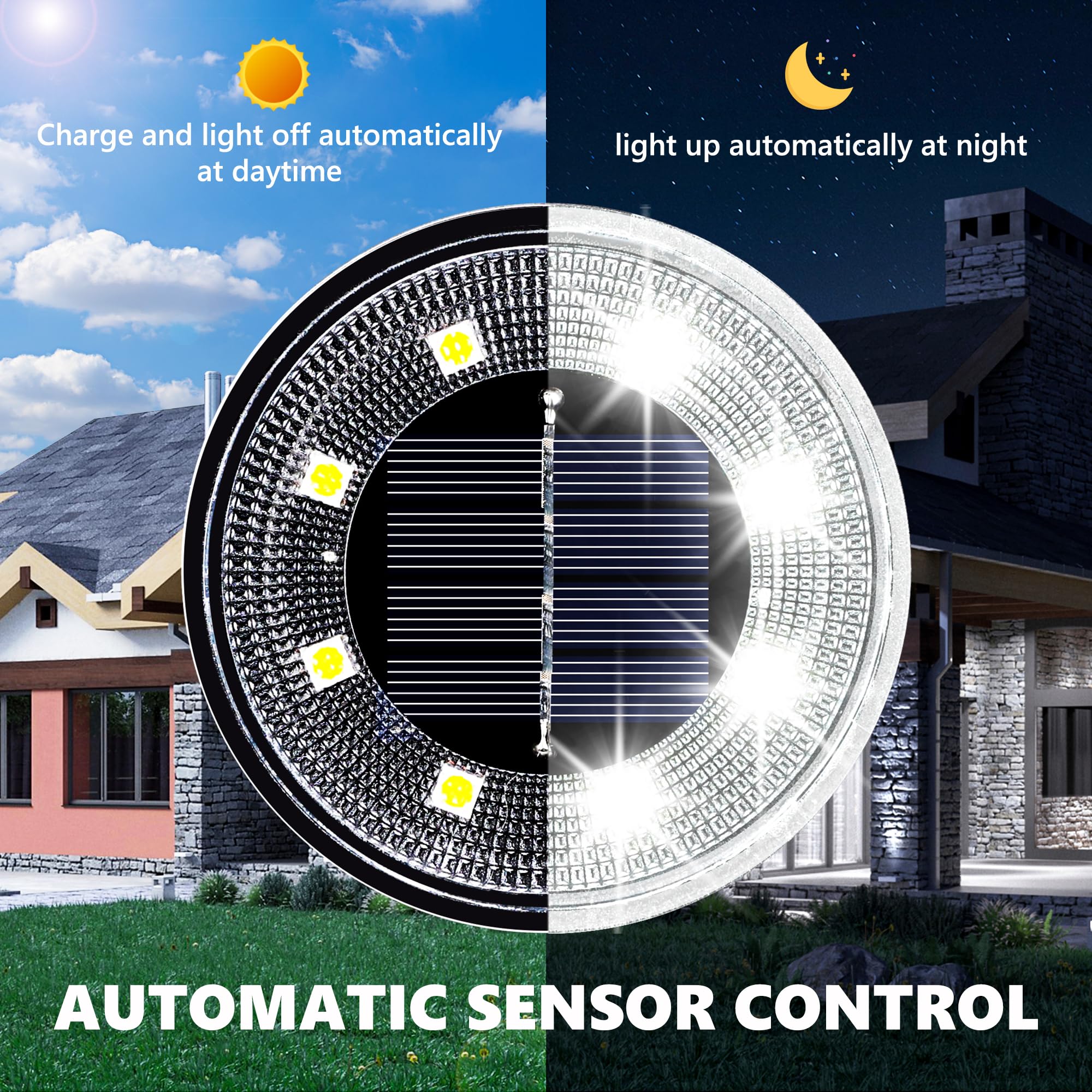 Joomer 8 Pezzi Luci Solari da Terra per Esterno, 8 LED Luci Solari Giardino Esterno 6000K Bianco Faretti LED Luce Sepolta IP68 Impermeabile Luce Solare Giardino per Prato Vialetto Passerella Patio